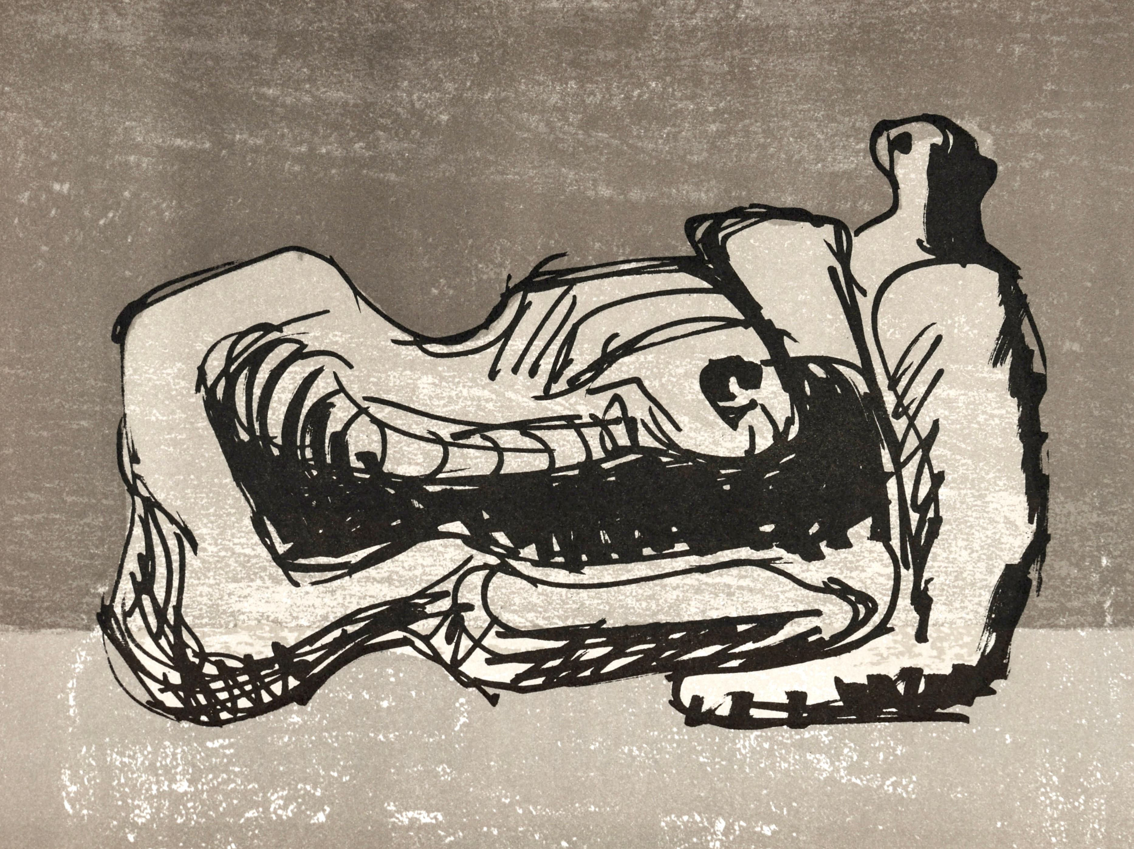 This exquisite lithograph by Henry Moore (1898–1986), titled Reclining Figure, from the album San Lazzaro et ses Amis, Hommage au fondateur de la revue XXe siecle (San Lazzaro and His Friends, Tribute to the Founder of the Journal XXe Siecle),