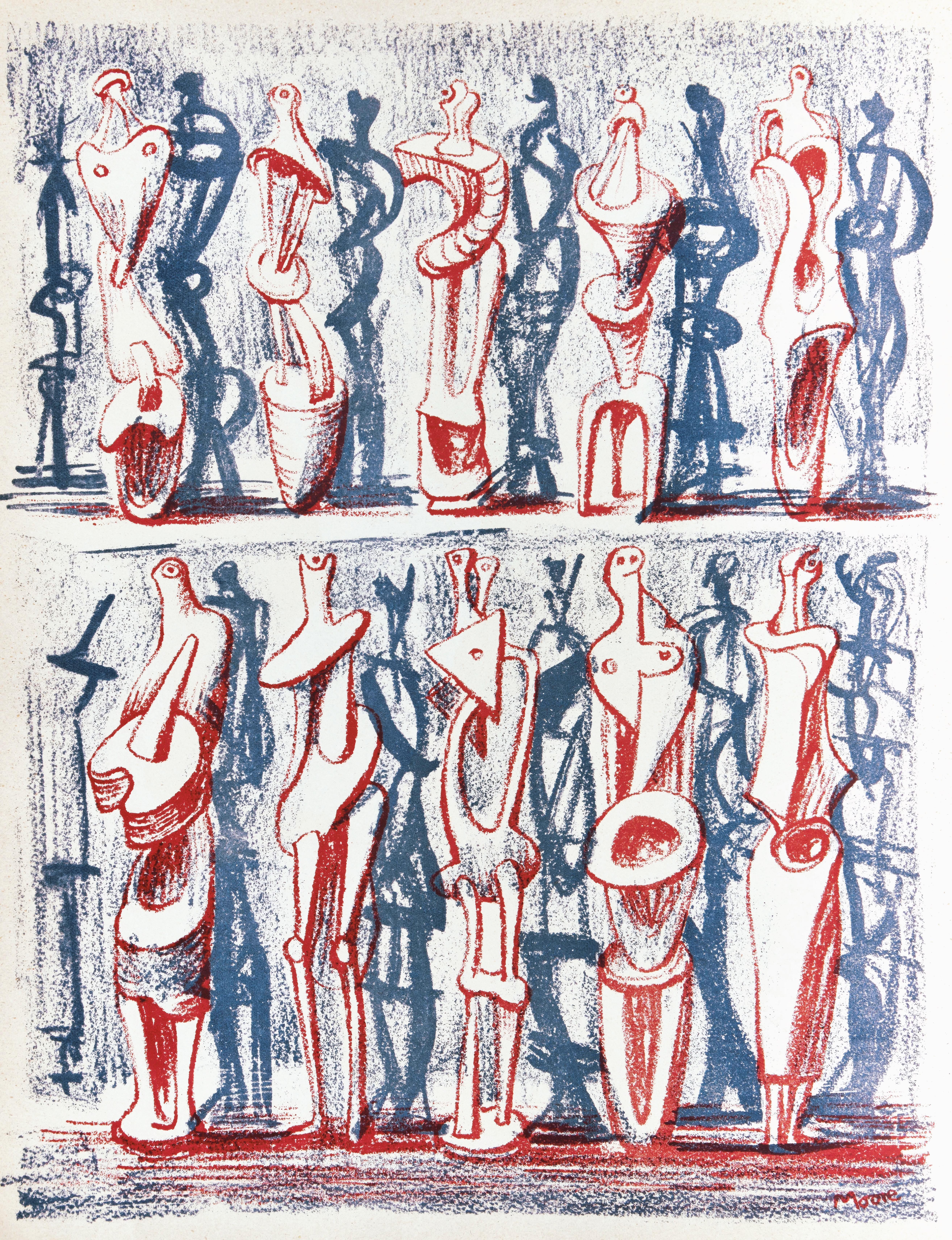 Henry Moore, Red and Blue Standing Figures, from XXe Siecle, 1951