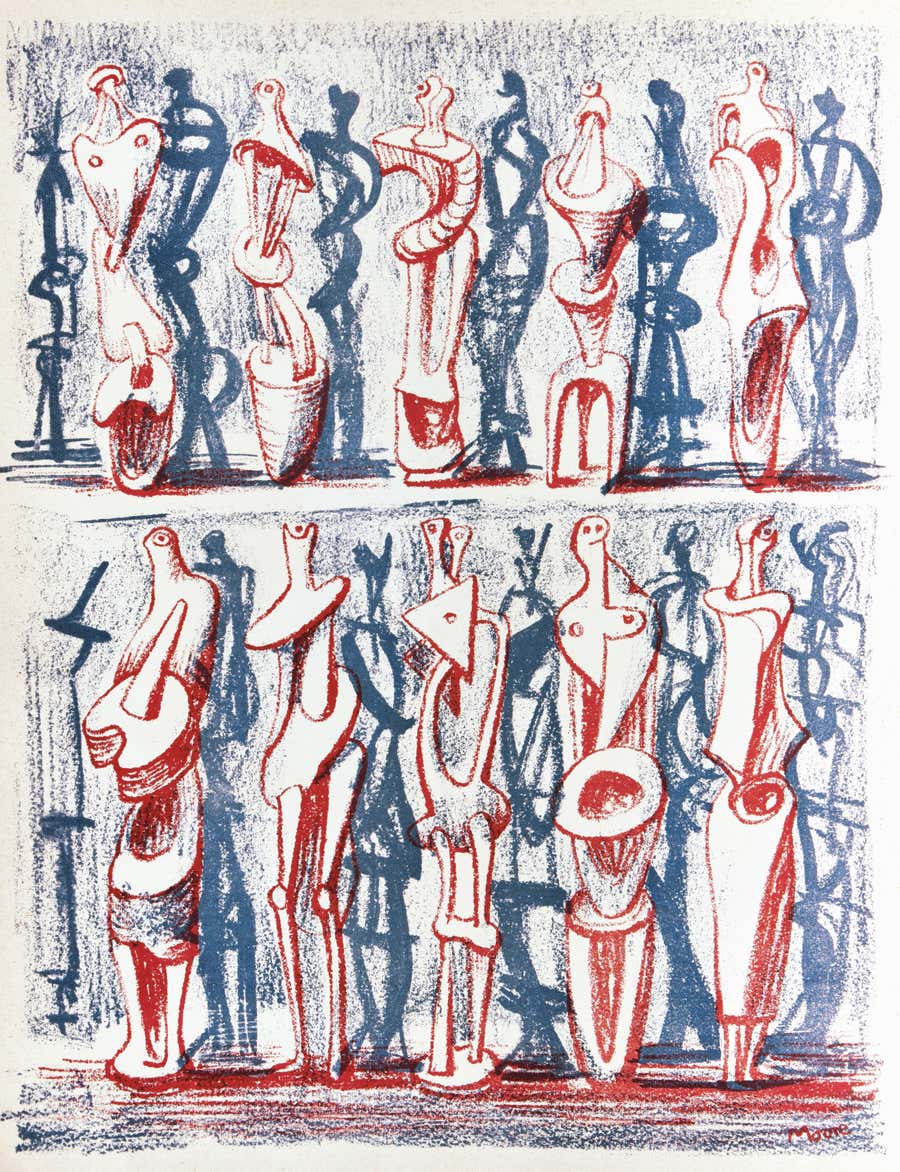 Henry Moore, Red and Blue Standing Figures, from XXe Siecle, 1951