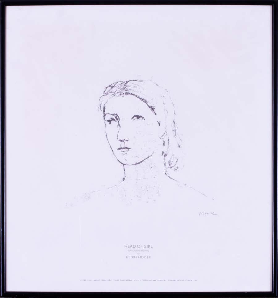 Henry Moore, signed in pencil, soft ground etching of a girl