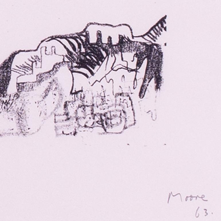 Henry Moore signed, numbered and dated lithograph, 2 seated figures, 1963 For Sale 2