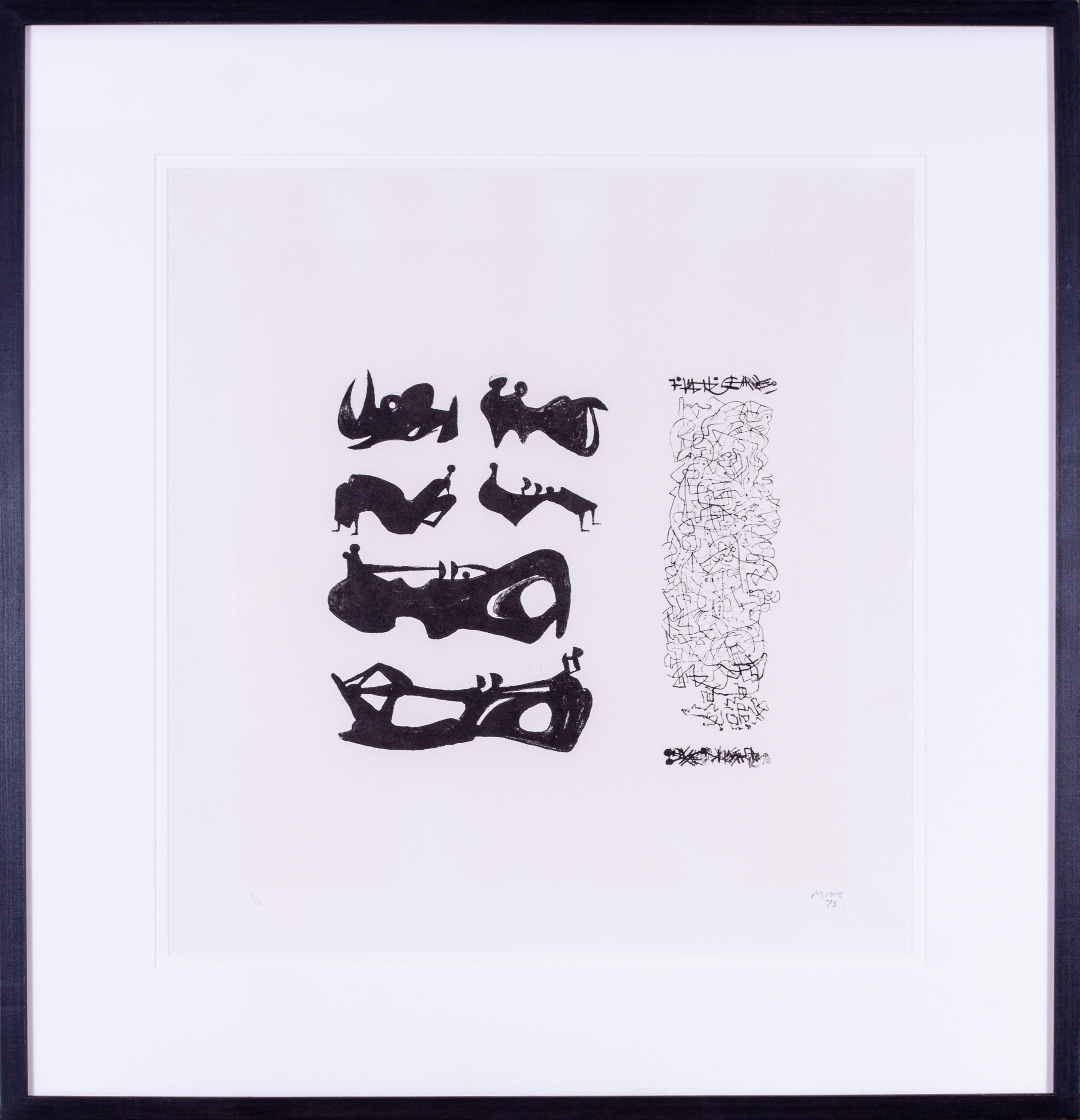 Henry Moore signed, numbered and dated lithograph 'silhouette figures', British