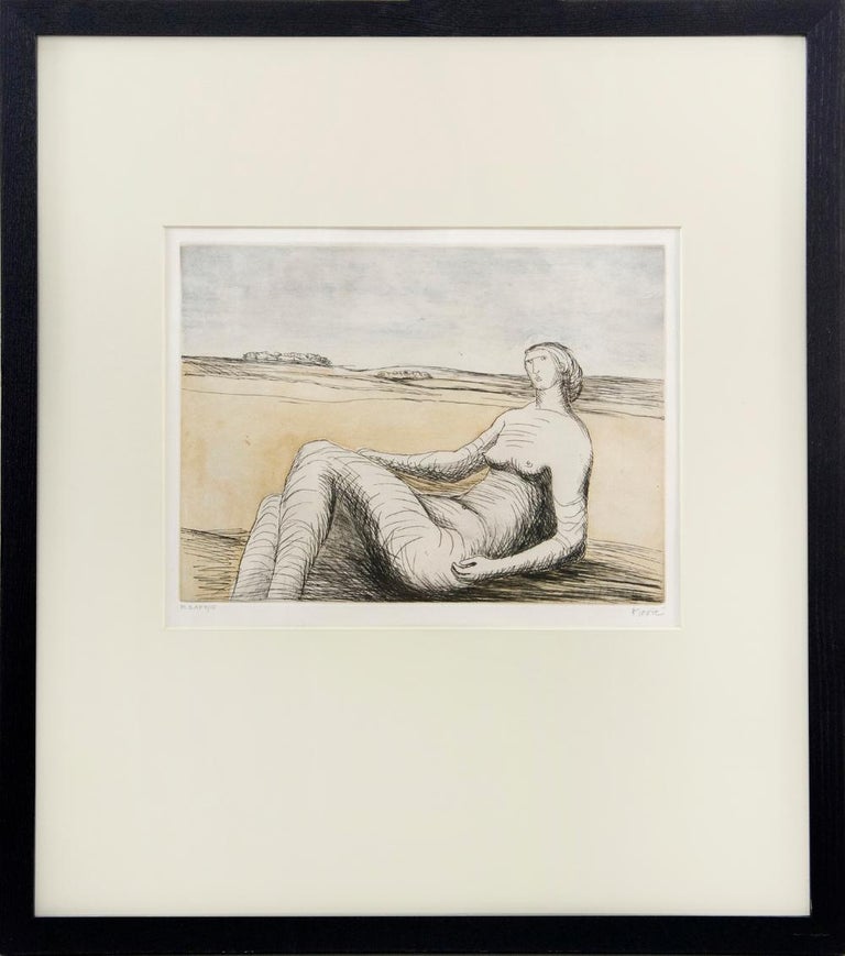 Henry Moore, The Reclining Figure, etching, signed, 1977 - Abstract Print by Henry Moore