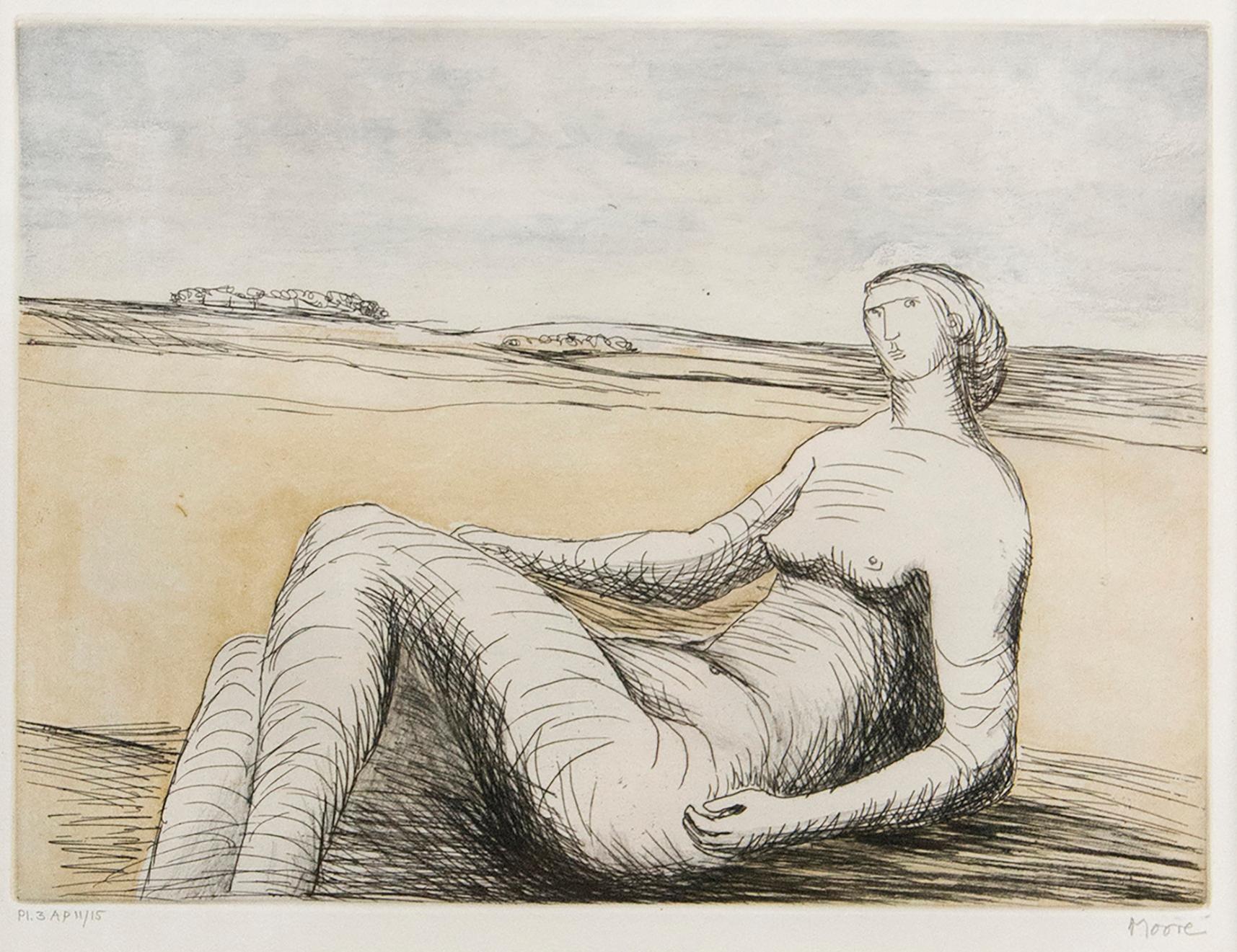 The Reclining Figure - Beige Figurative Print by Henry Moore