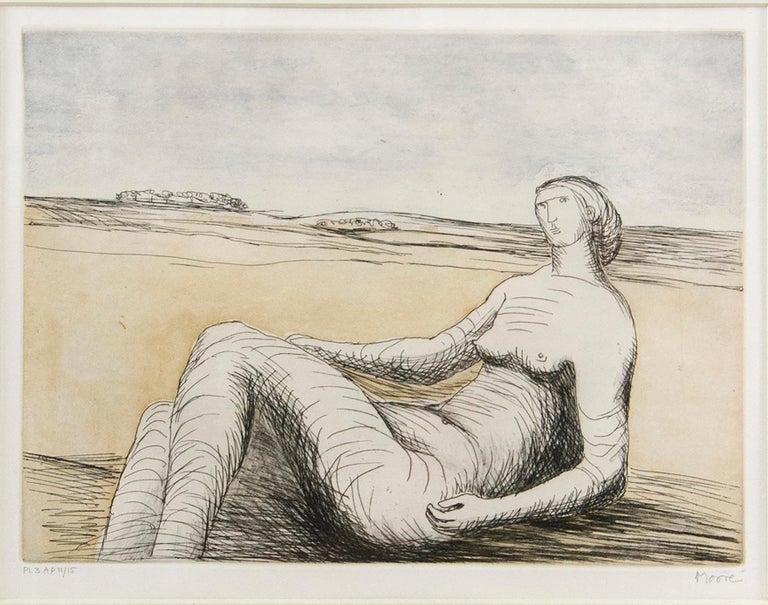 Henry Moore, The Reclining Figure, etching, signed, 1977 - Print by Henry Moore