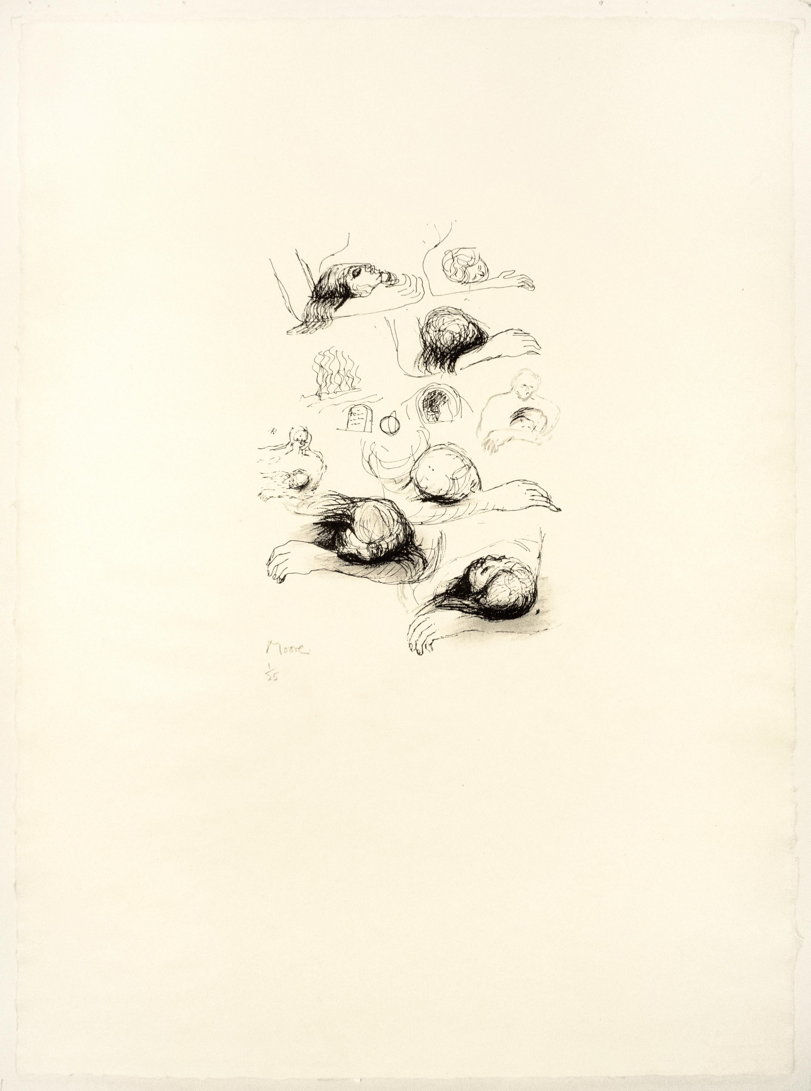 Lullaby Sketches: Schwarz-Weiß-Zeichnung nach Auden-Poesie und Yorkshire-Landschaften – Print von Henry Moore