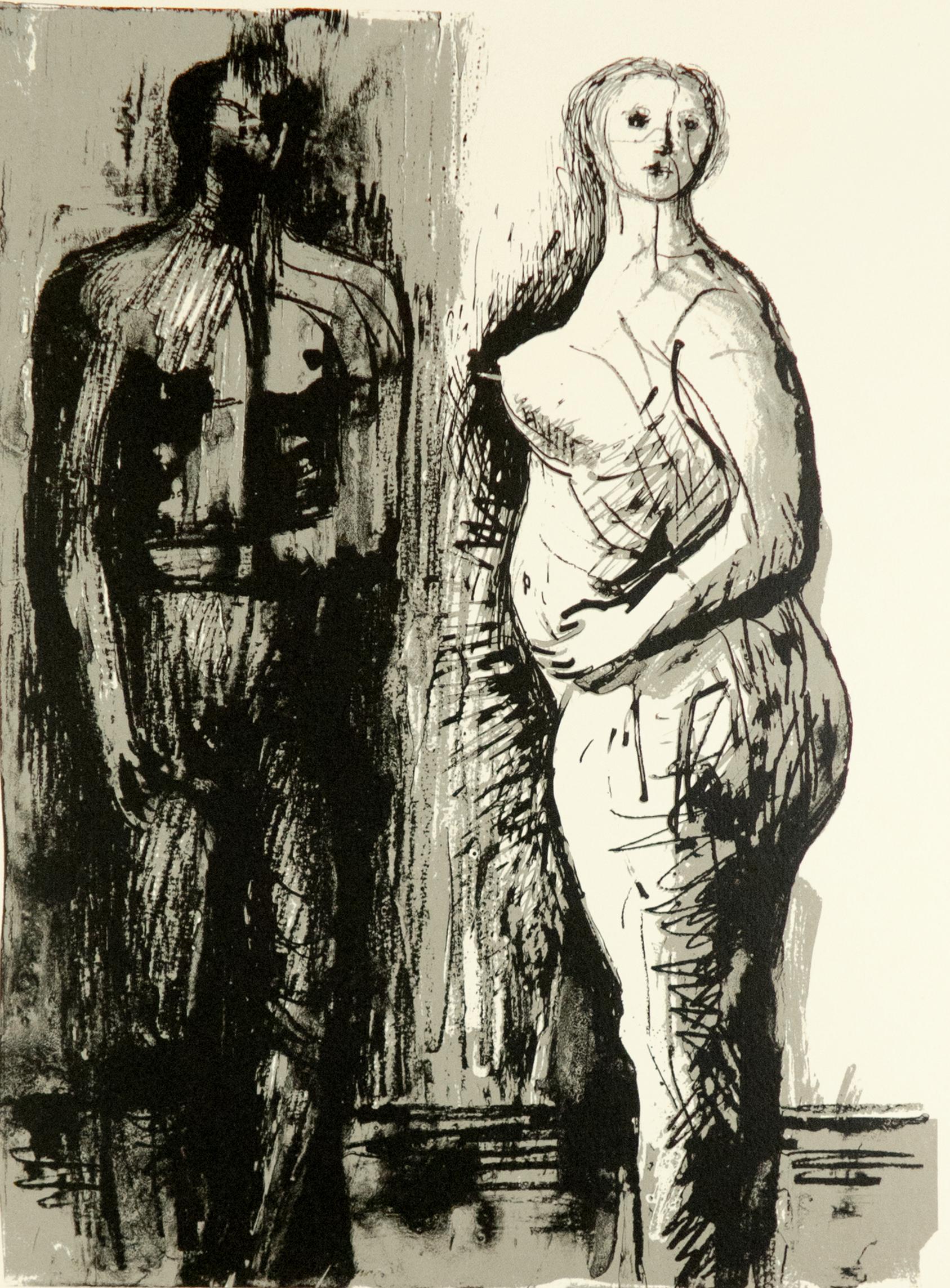 Man and Woman Henry Moore nude figure drawing for  W.H. Auden poetry book 