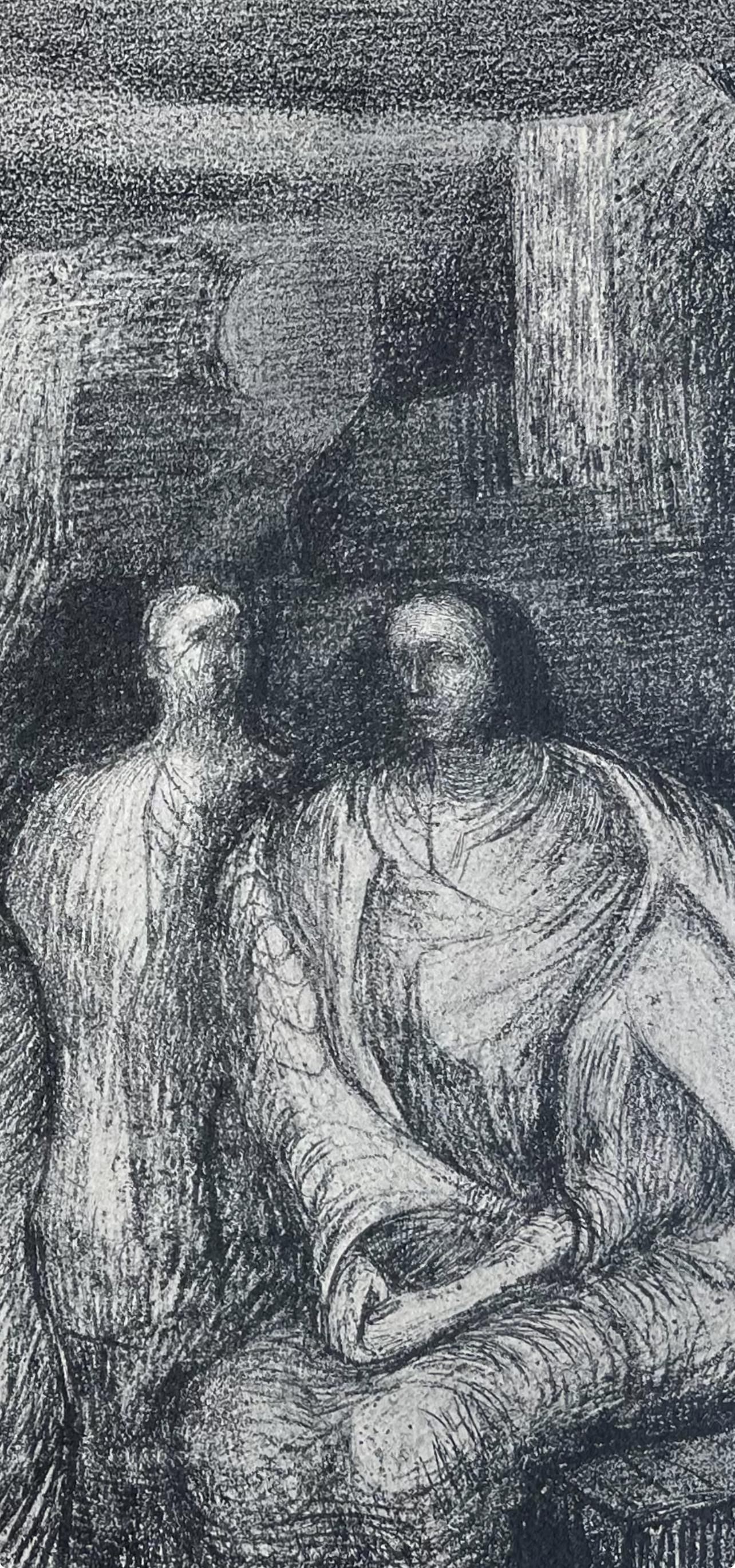 Moore, Figuren vor einem Hintergrund, Die Zeichnungen von Henry Moore (after) im Angebot 2