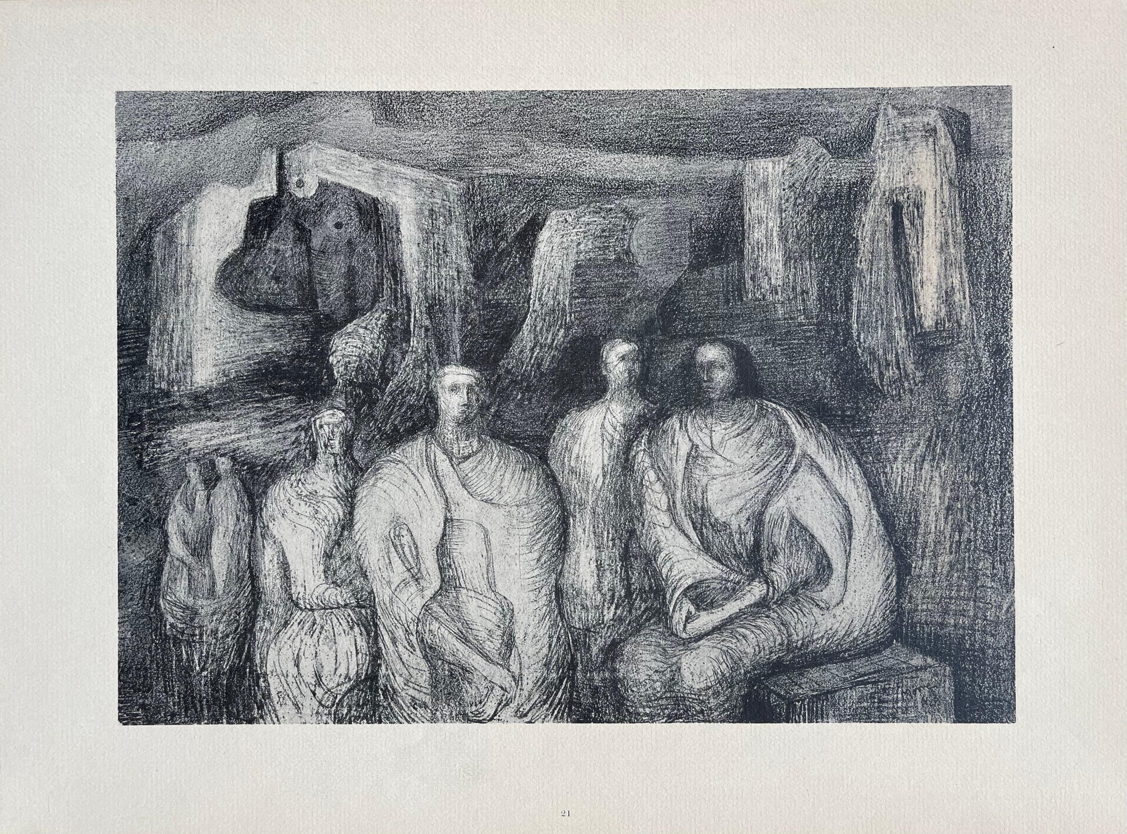 Moore, Figuren vor einem Hintergrund, Die Zeichnungen von Henry Moore (after) im Angebot 7