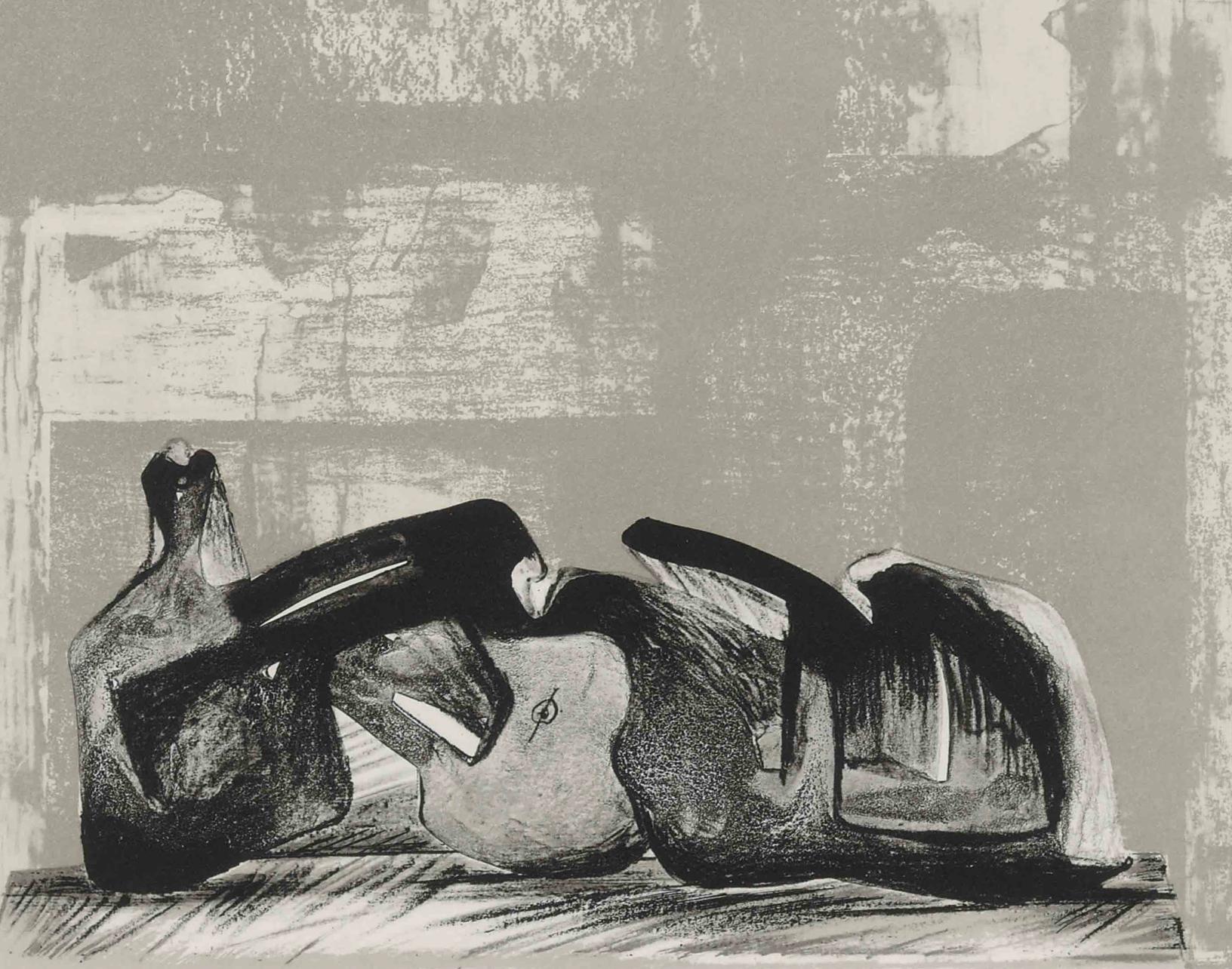 Henry Moore Figurative Print - Moore, Reclining Figure, Interior Setting I (Cramer 458), XXe Siècle (after)
