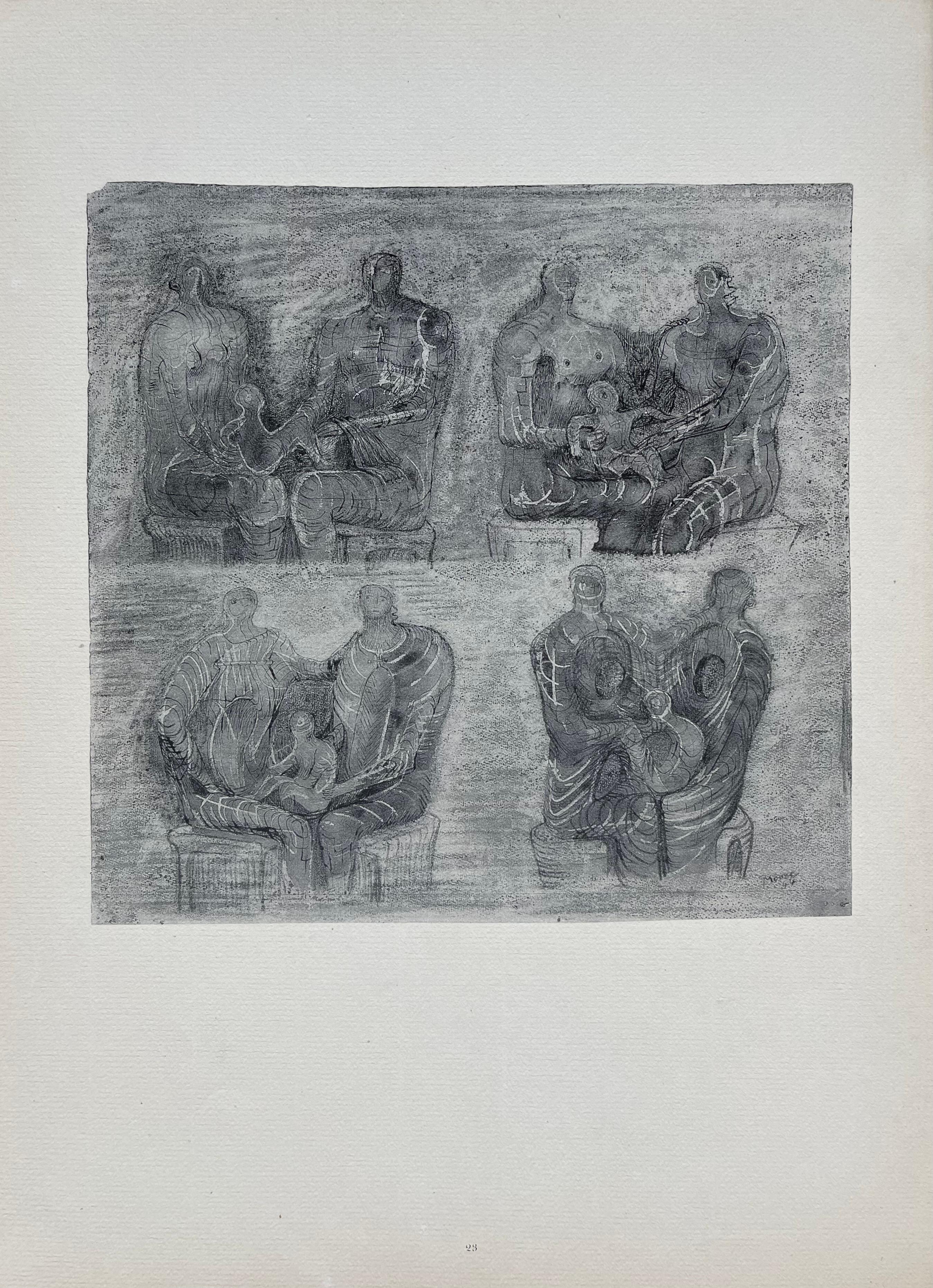 Moore, Studies for Family Group, The Drawings of Henry Moore (after) For Sale 4