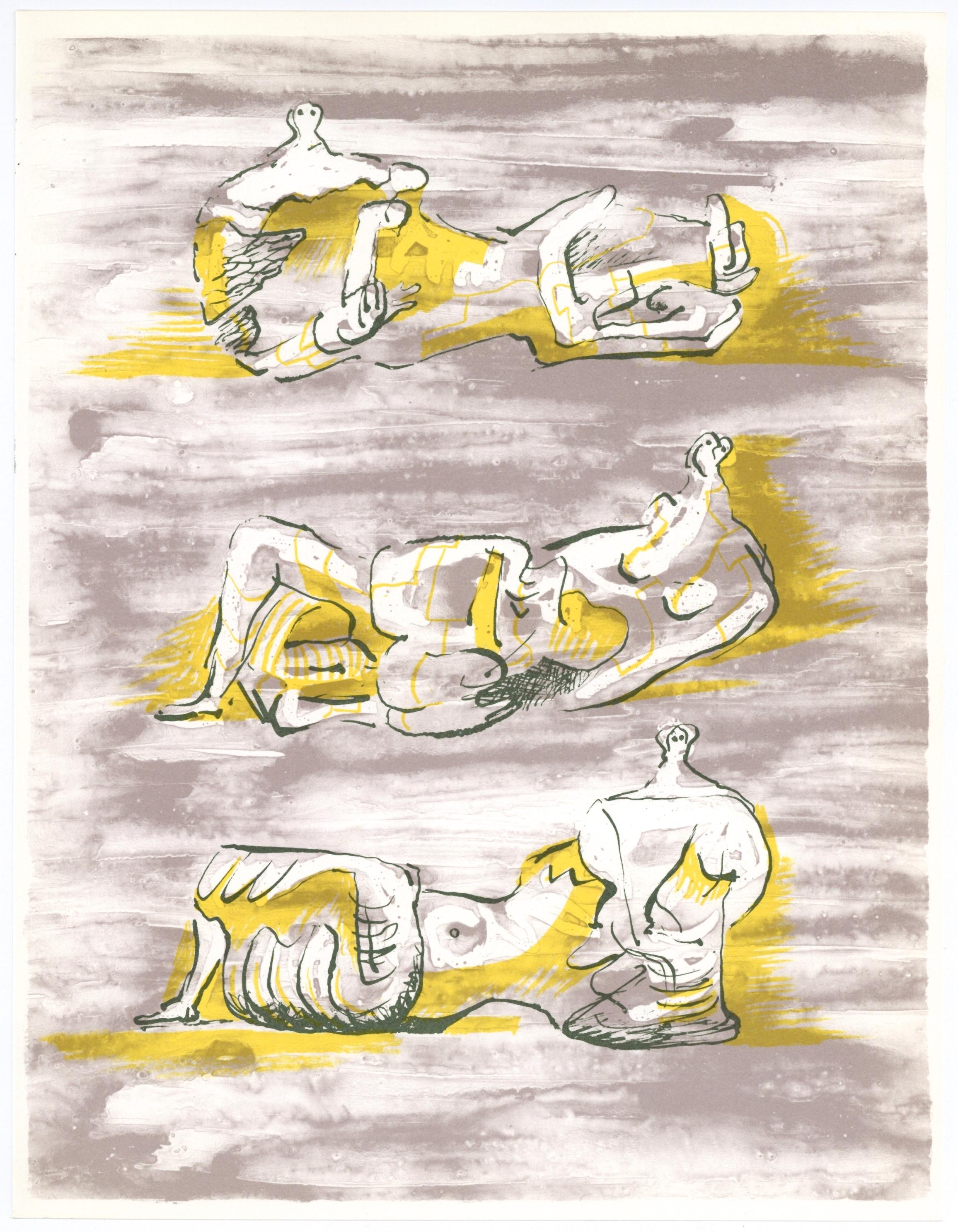 Moore, Three Reclining Figures (Cramer 180), XXe Siècle (after) - Beige Figurative Print by Henry Moore