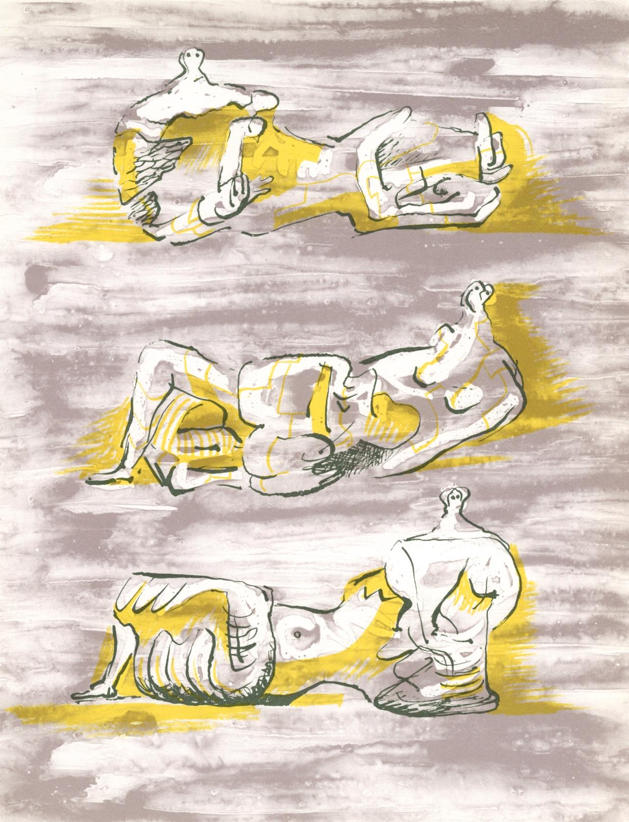 Henry Moore Figurative Print – Moore, Drei liegende Figuren (Cramer 180), XXe Siècle (nach)