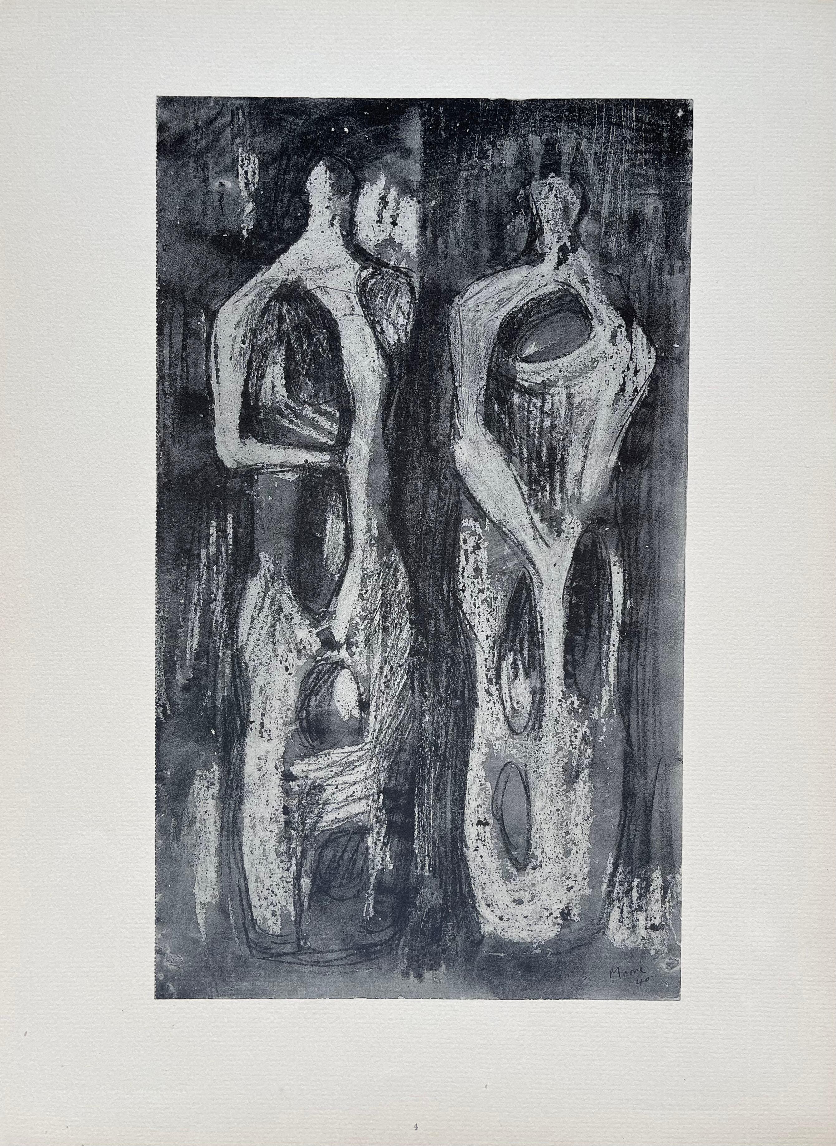 Moore, Zwei stehende Figuren, Die Zeichnungen von Henry Moore (nach) im Angebot 3