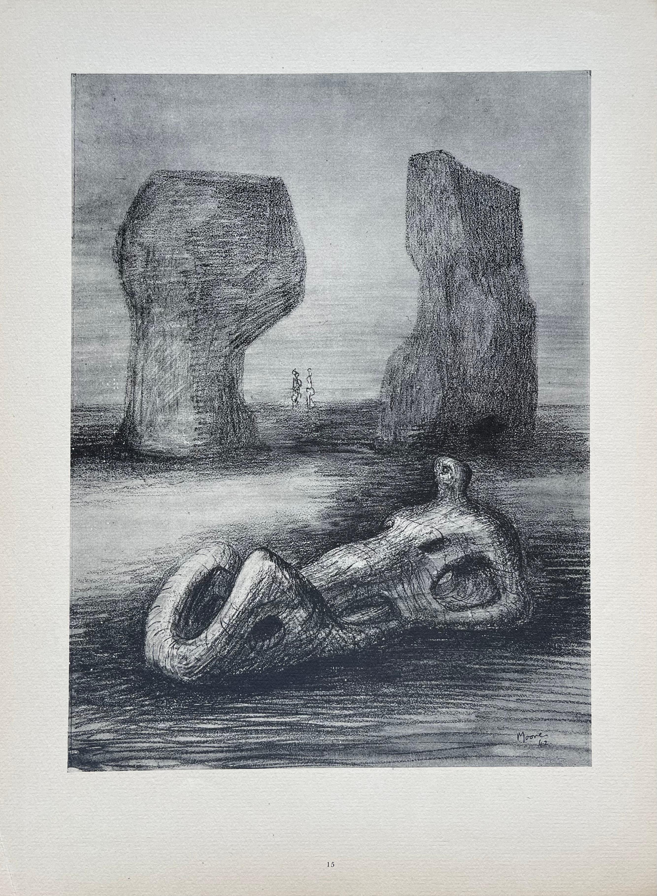 Moore, Wood Sculpture in Setting of Rocks, The Drawings of Henry Moore (after) For Sale 4