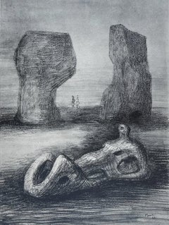 Moore, Wood Sculpture in Setting of Rocks, The Drawings of Henry Moore (after)