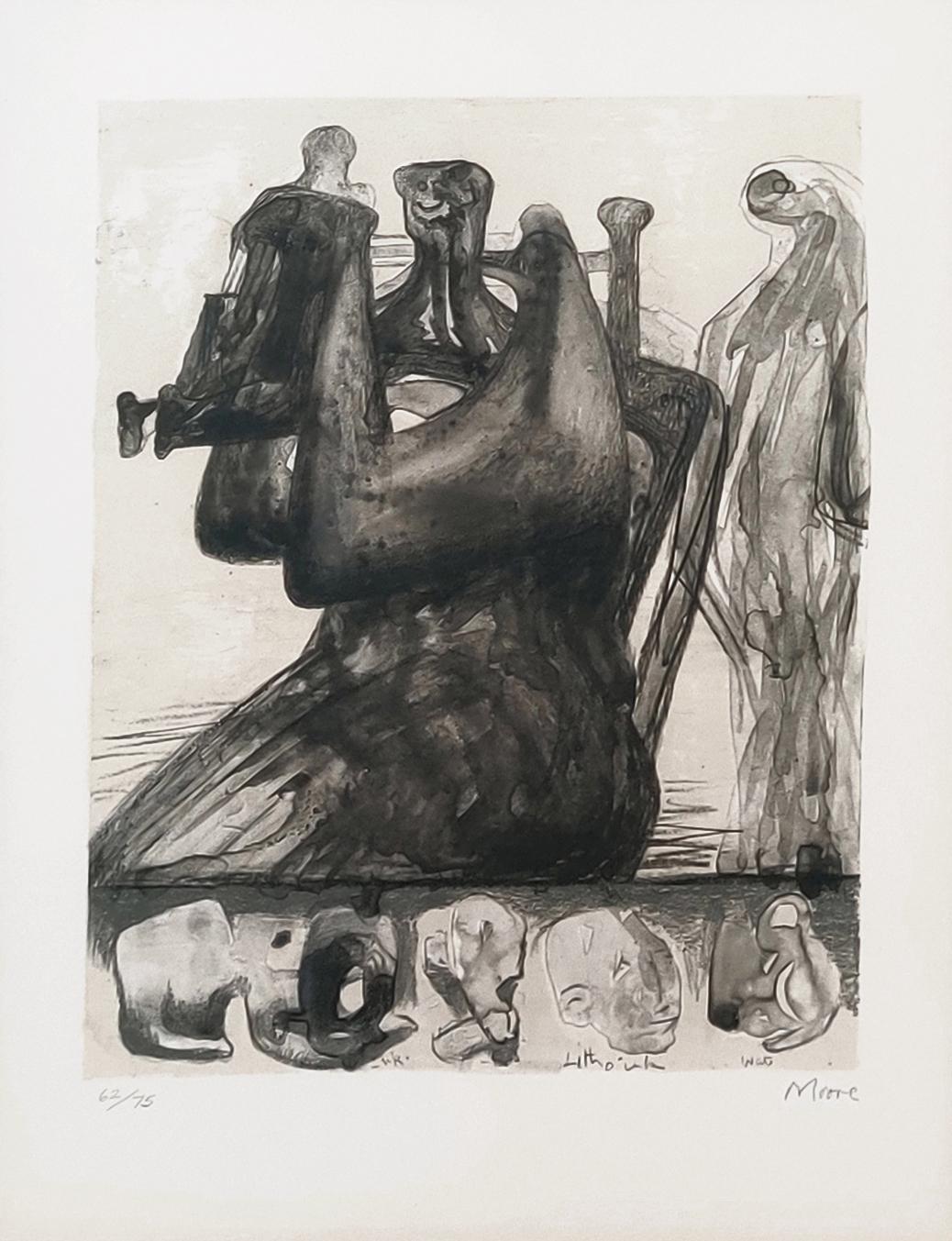 Henry Moore Figurative Print - MOTHER AND CHILD WITH BORDER DESIGN