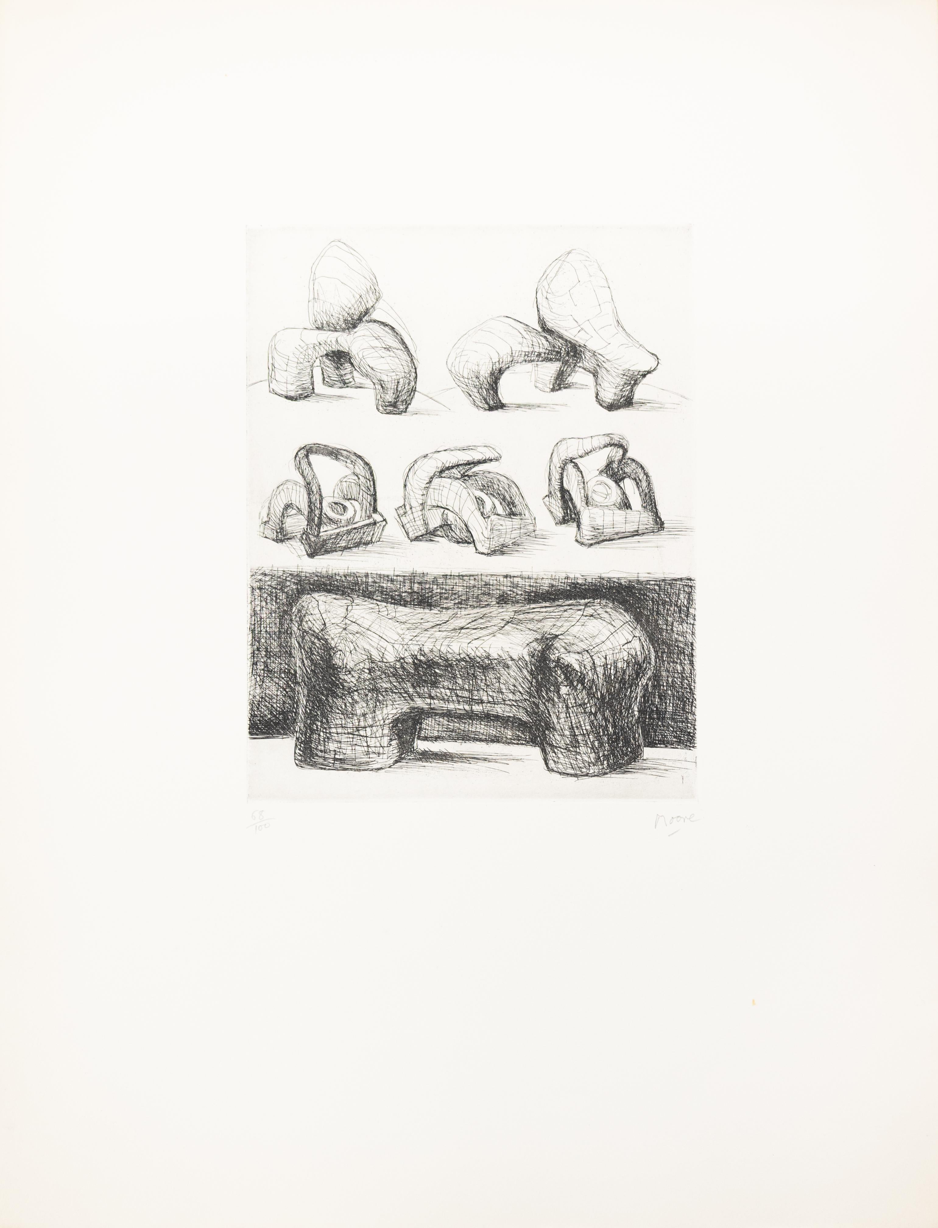 Henry Moore Figurative Print - Projects For Hill Sculpture