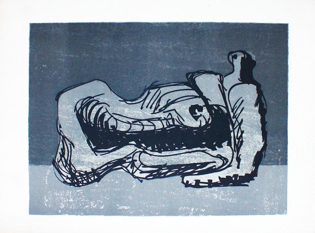 Image dimensions: 21 x 28 cm.
"Reclining Figure" is an original print realized by Henry Moore. Not signed.
Very good conditions.

Henry Moore is best known for his semi-abstract monumental bronze sculptures. He is also famous for his series of