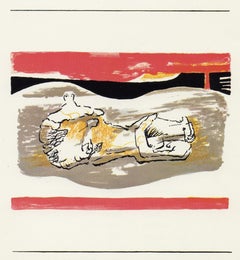 Reclining Figure with Red Stripes - 20th Century, Print by Henry Moore