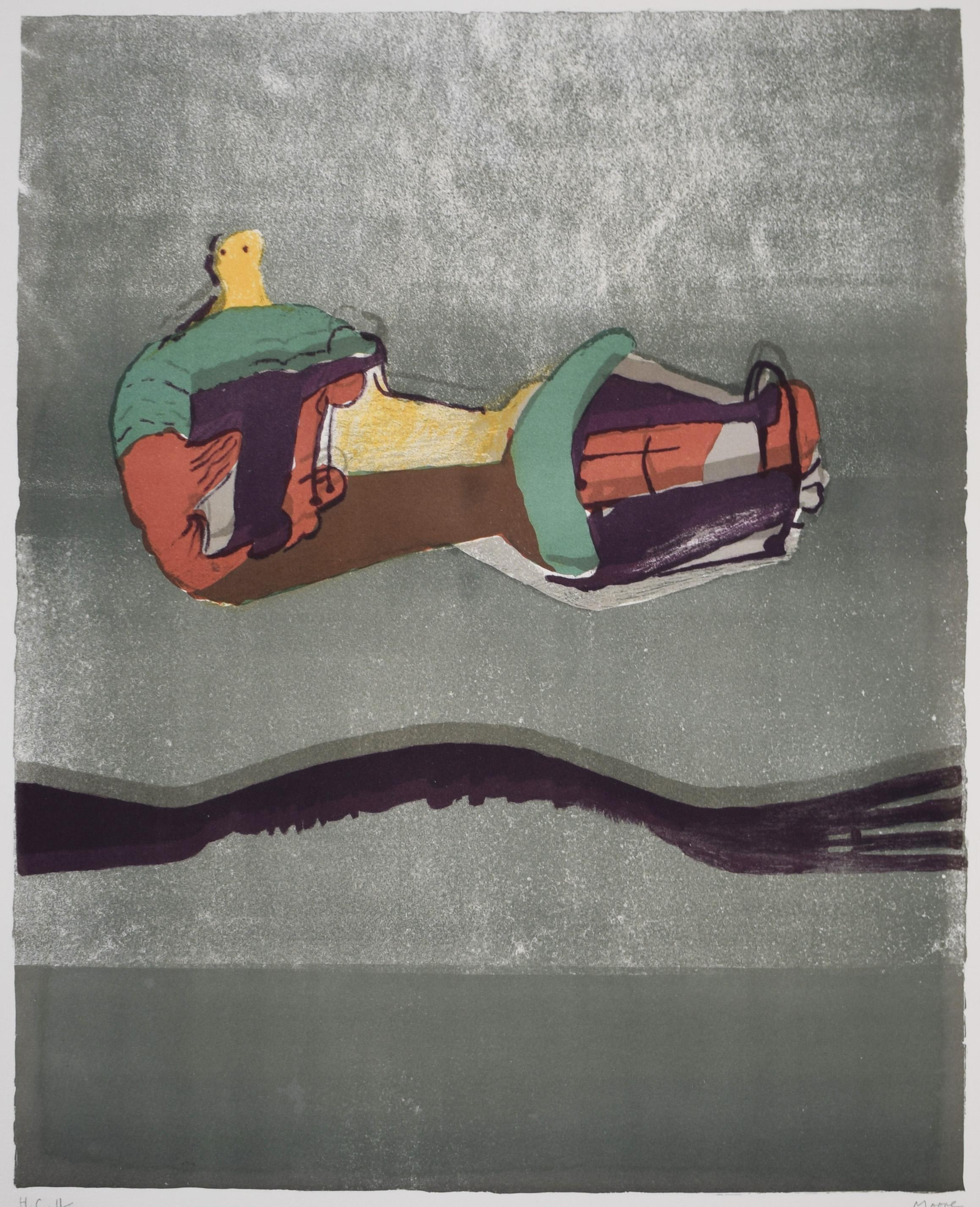Henry Moore Figurative Print - Reclining Figure with Sea Background, from: Reclining Figures - British Modern