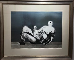 Reclining Mother and Child with Blue Background