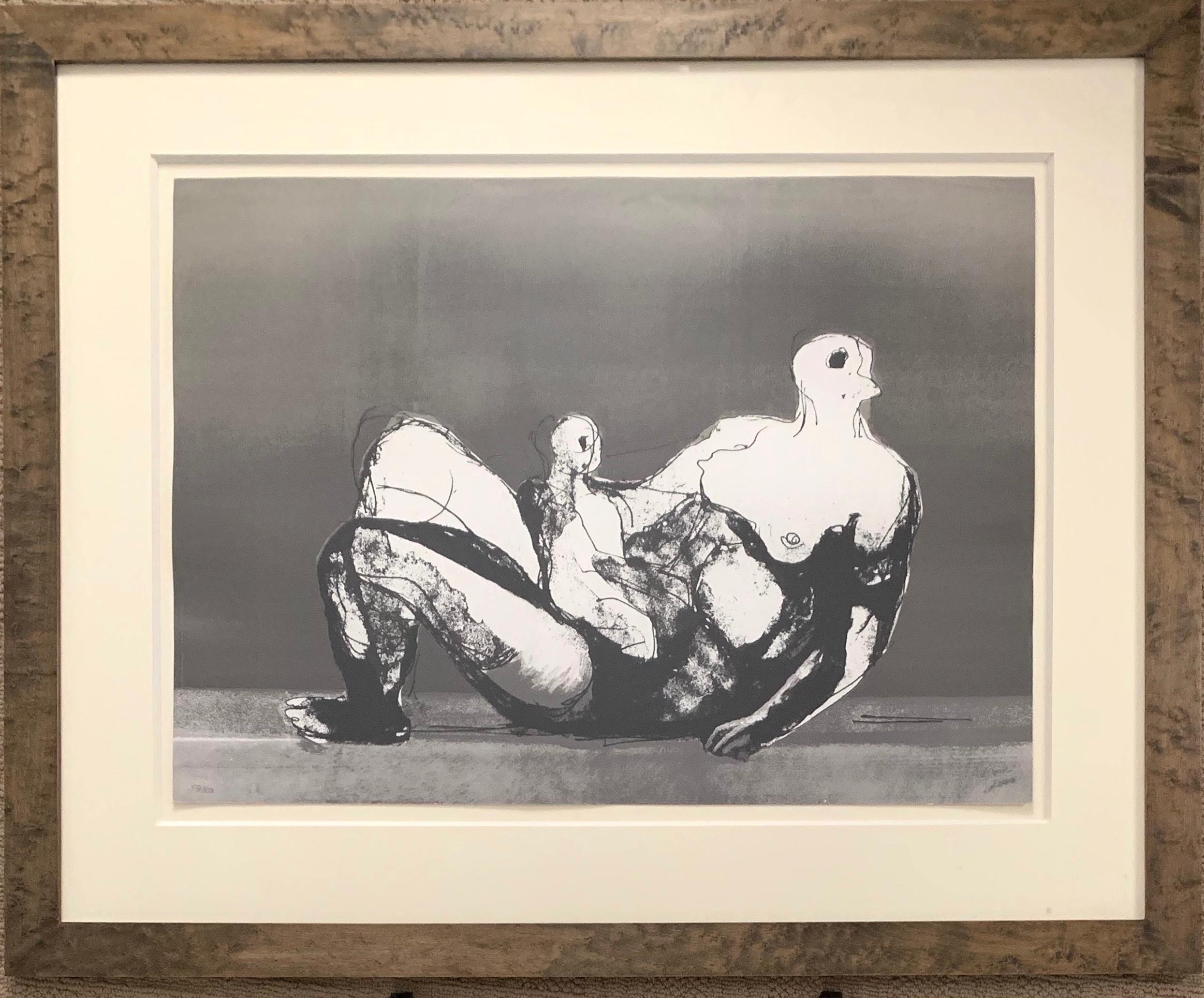 Henry Moore Figurative Print - Reclining Mother and Child with Grey Background