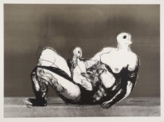 Reclining Mother and Child with Grey Background - Print by Henry Moore