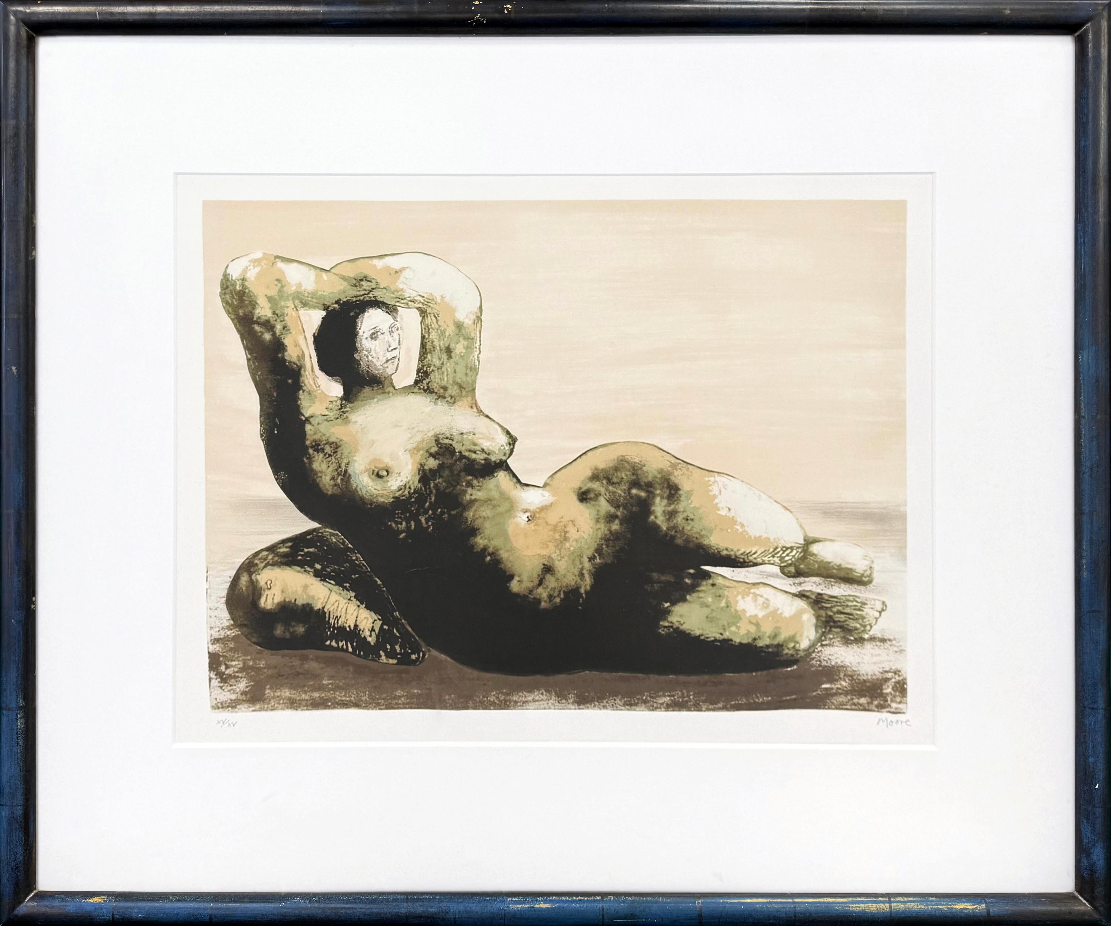 Reclining Woman on Sea Shore (framed hand signed lithograph)