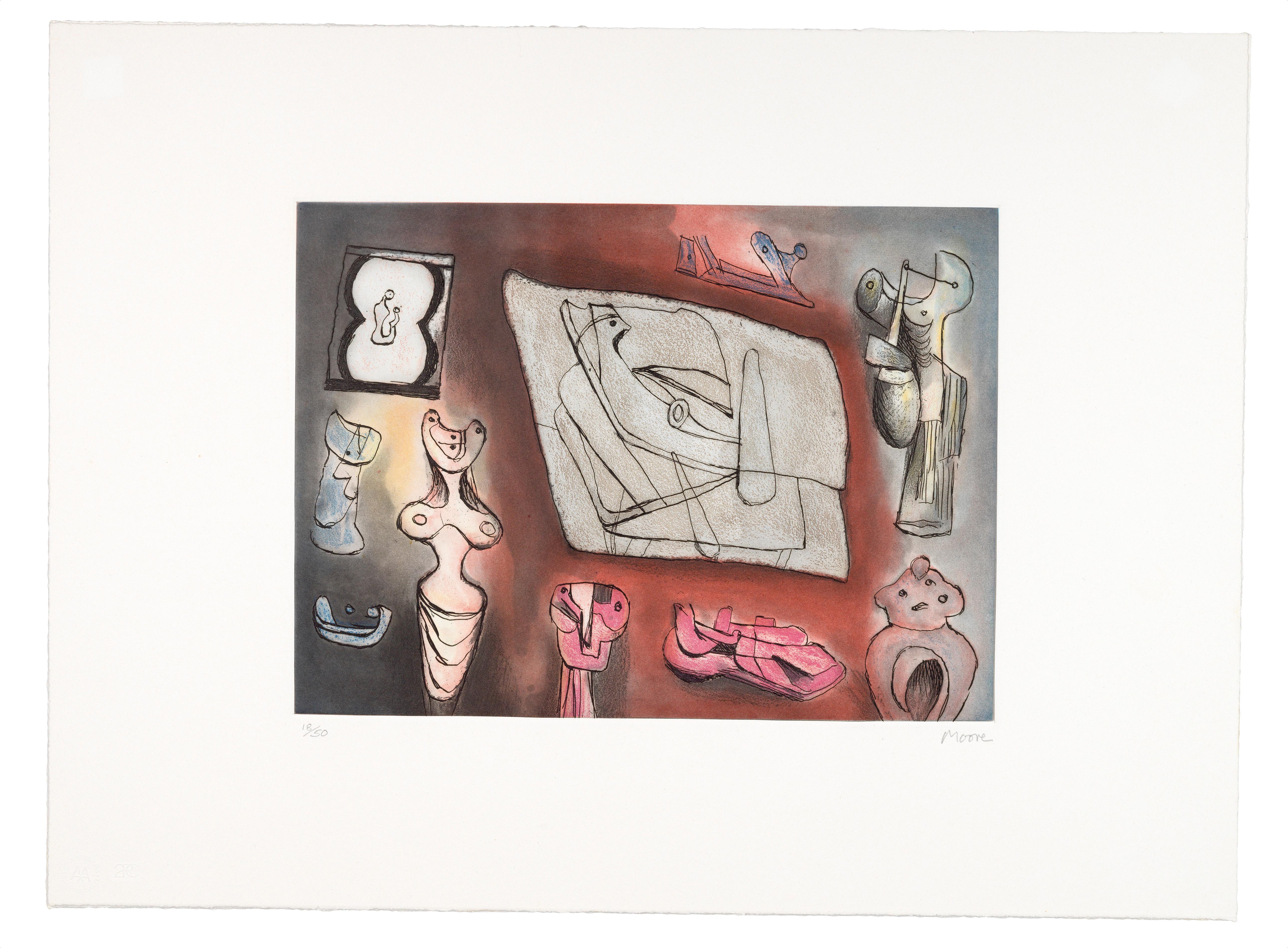 Henry Moore Figurative Print - Sculptural Ideas 7