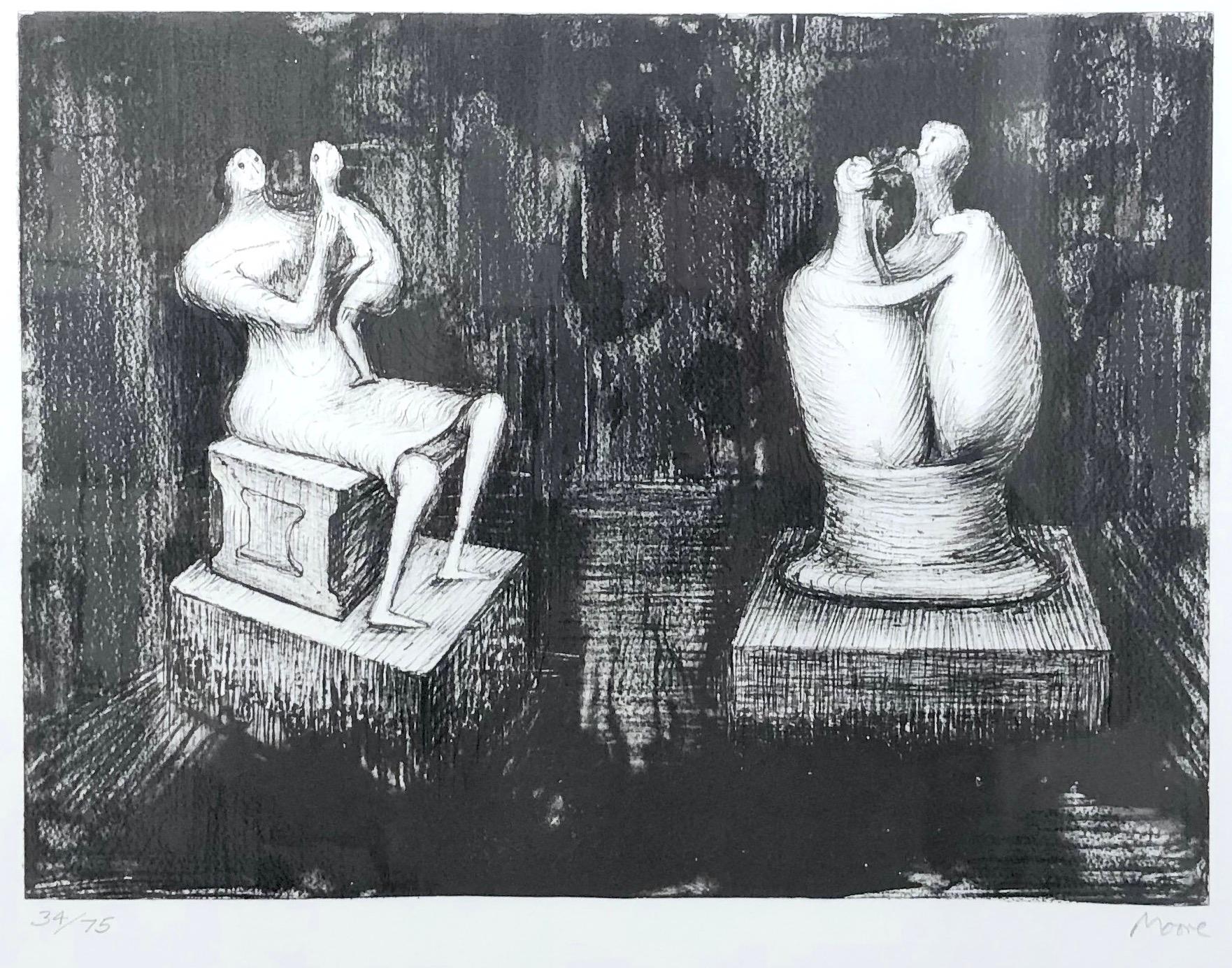 Henry Moore Figurative Print - Sculptures: Dark Interior