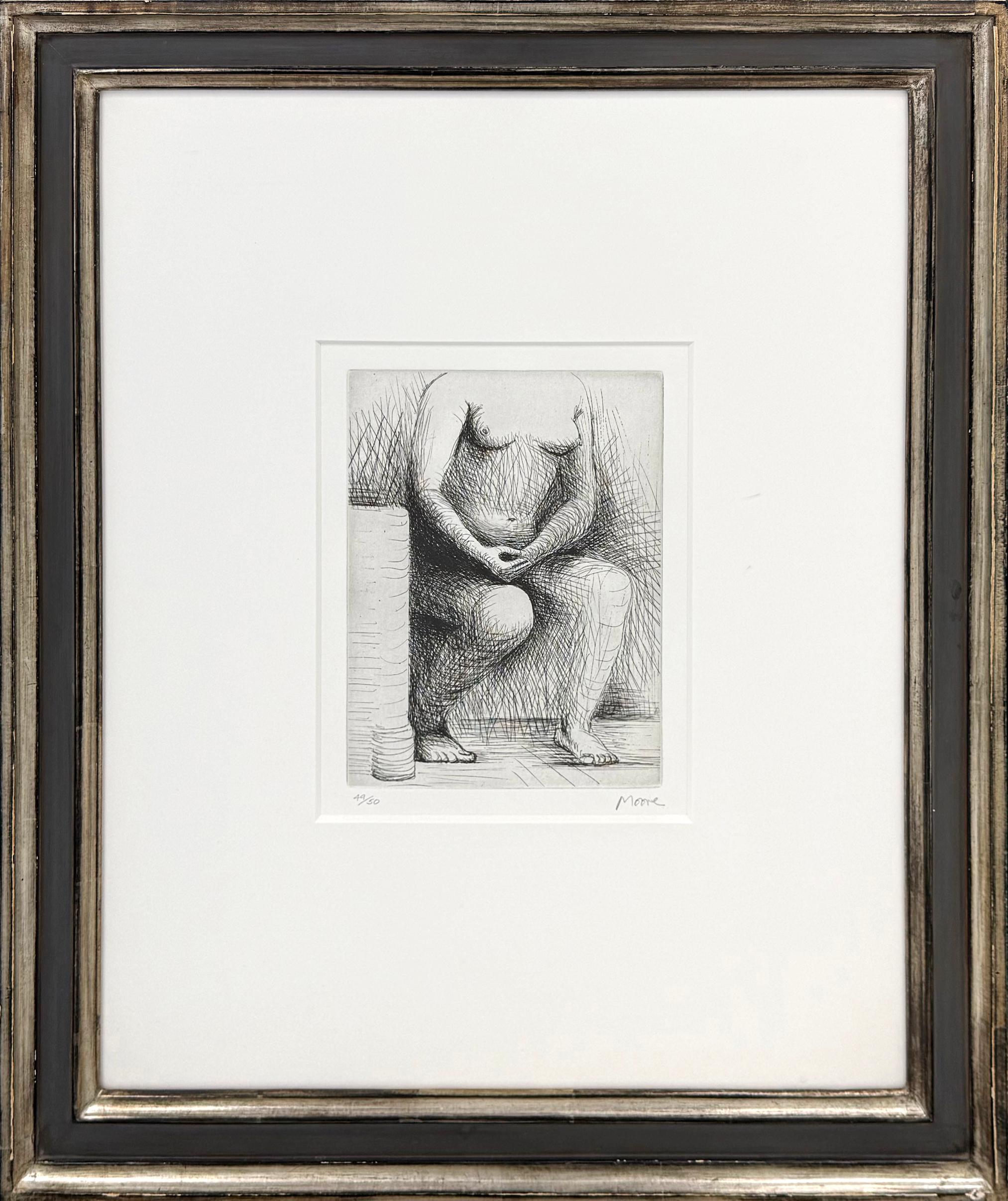 Seated Figure (framed hand signed etching) - Print by Henry Moore