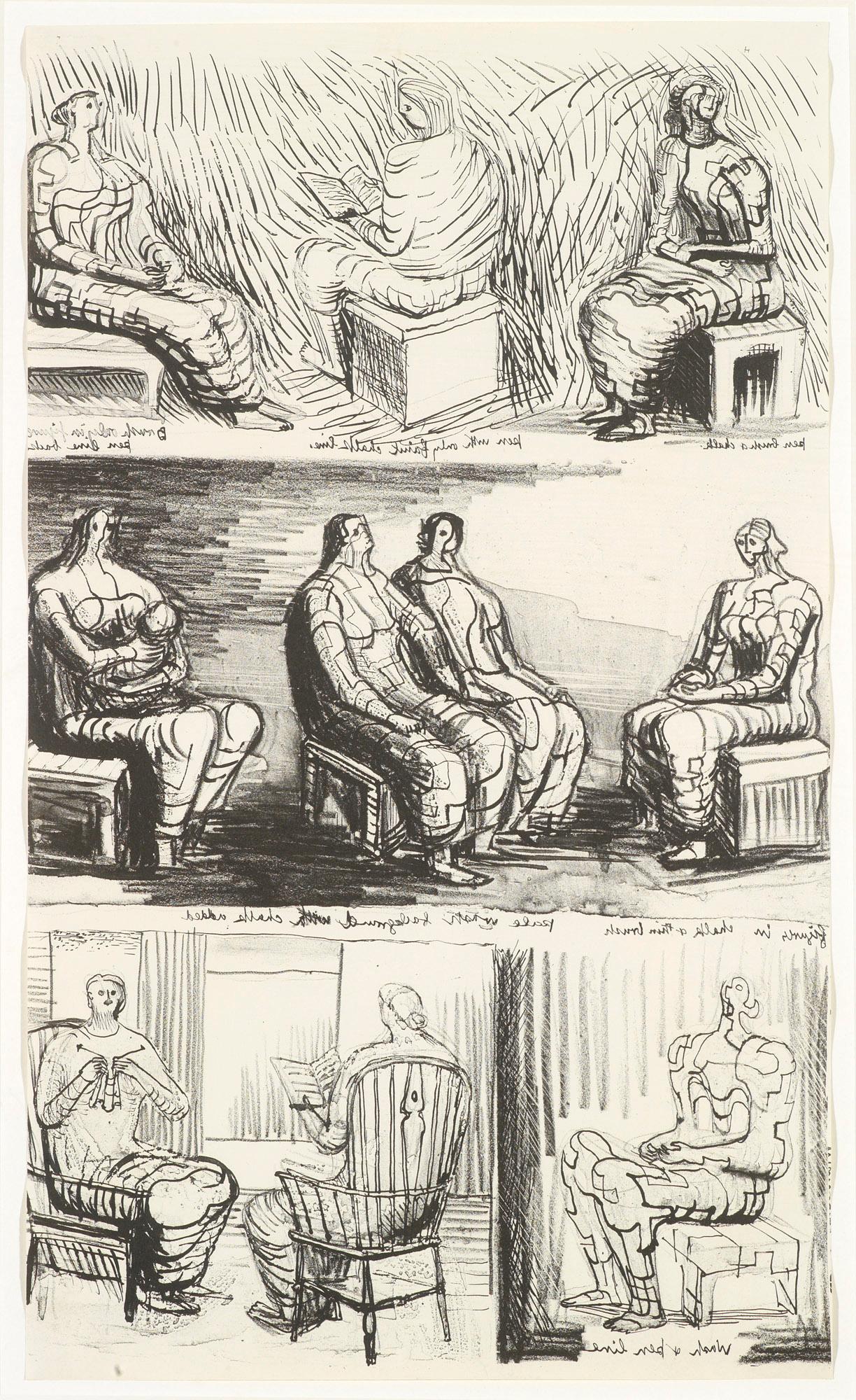 Seated Figures - 20th Century, Print by Henry Moore