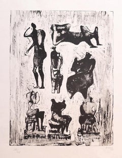 Sept idées sculpturales - Lithographie d'Henry Moore - 1973 