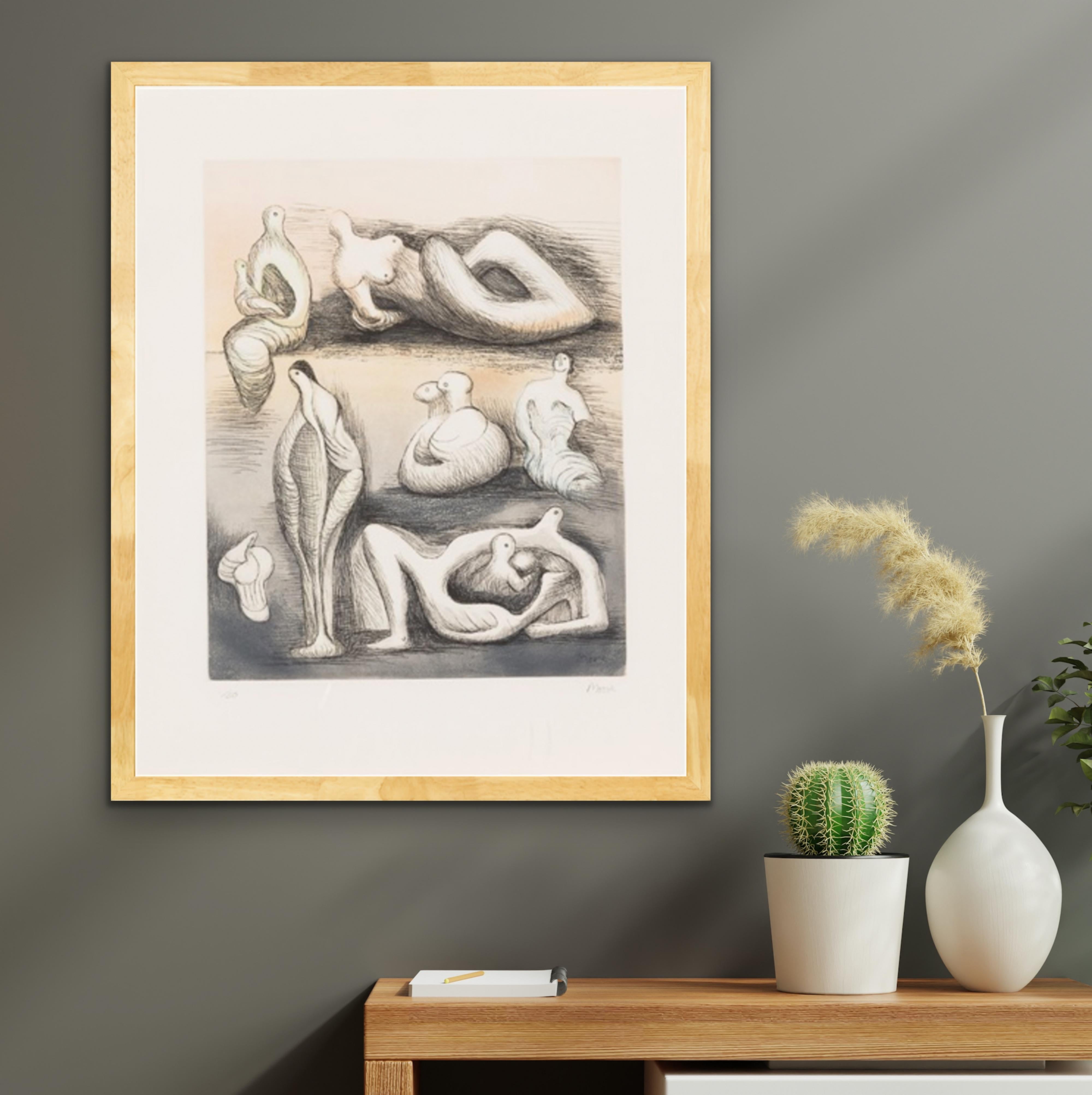 Seven Sculpture Ideas I - ETCHING, AQUATINT and ROULETTE  in TEN COLORS - Print by Henry Moore