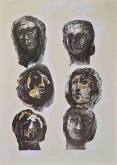 Seis cabezas olímpicas - Fotolitografía de Henry Moore - 1983