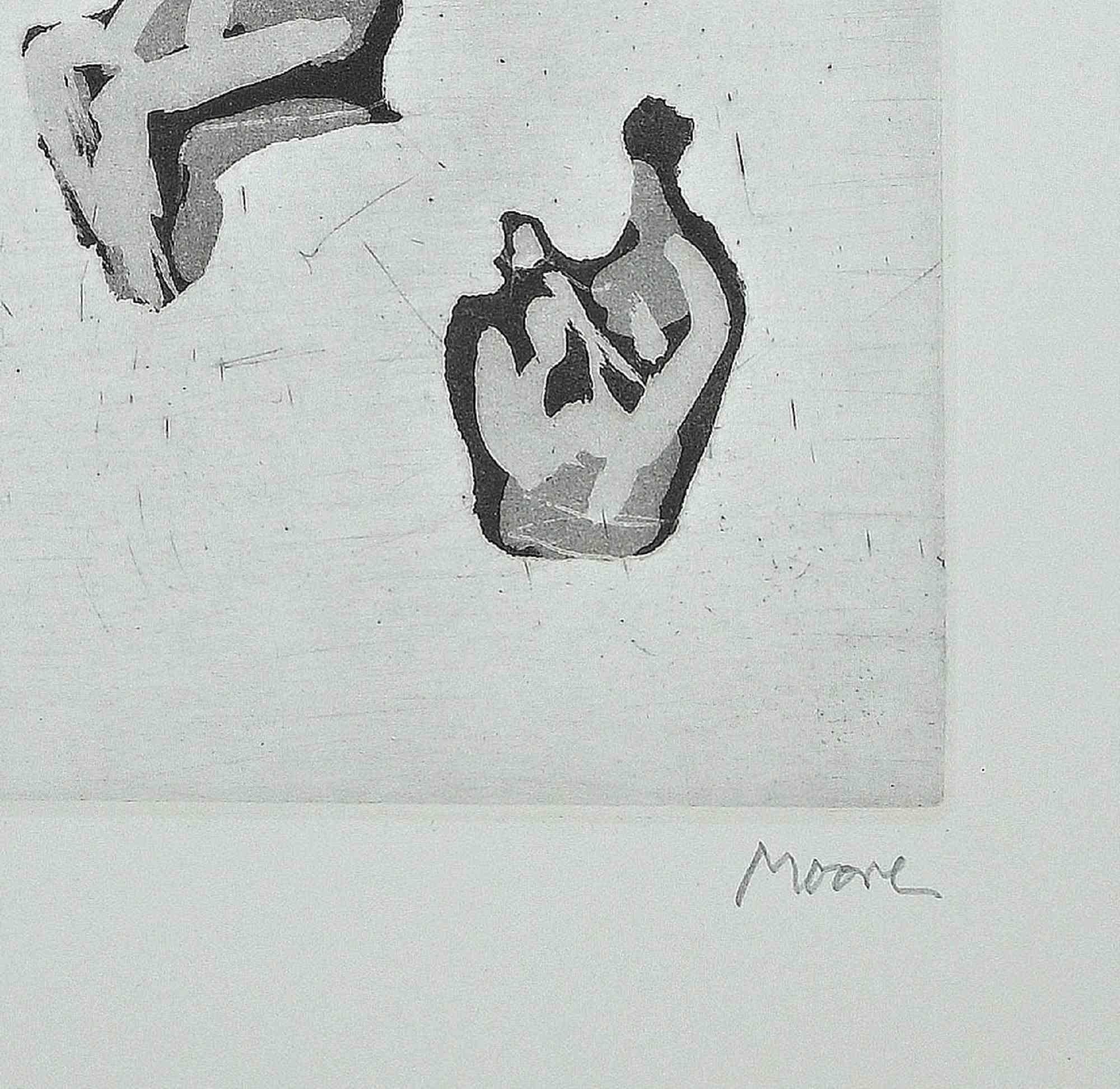 Six Mother and Child Studies - Etching by Henry Moore - 1976 For Sale 1