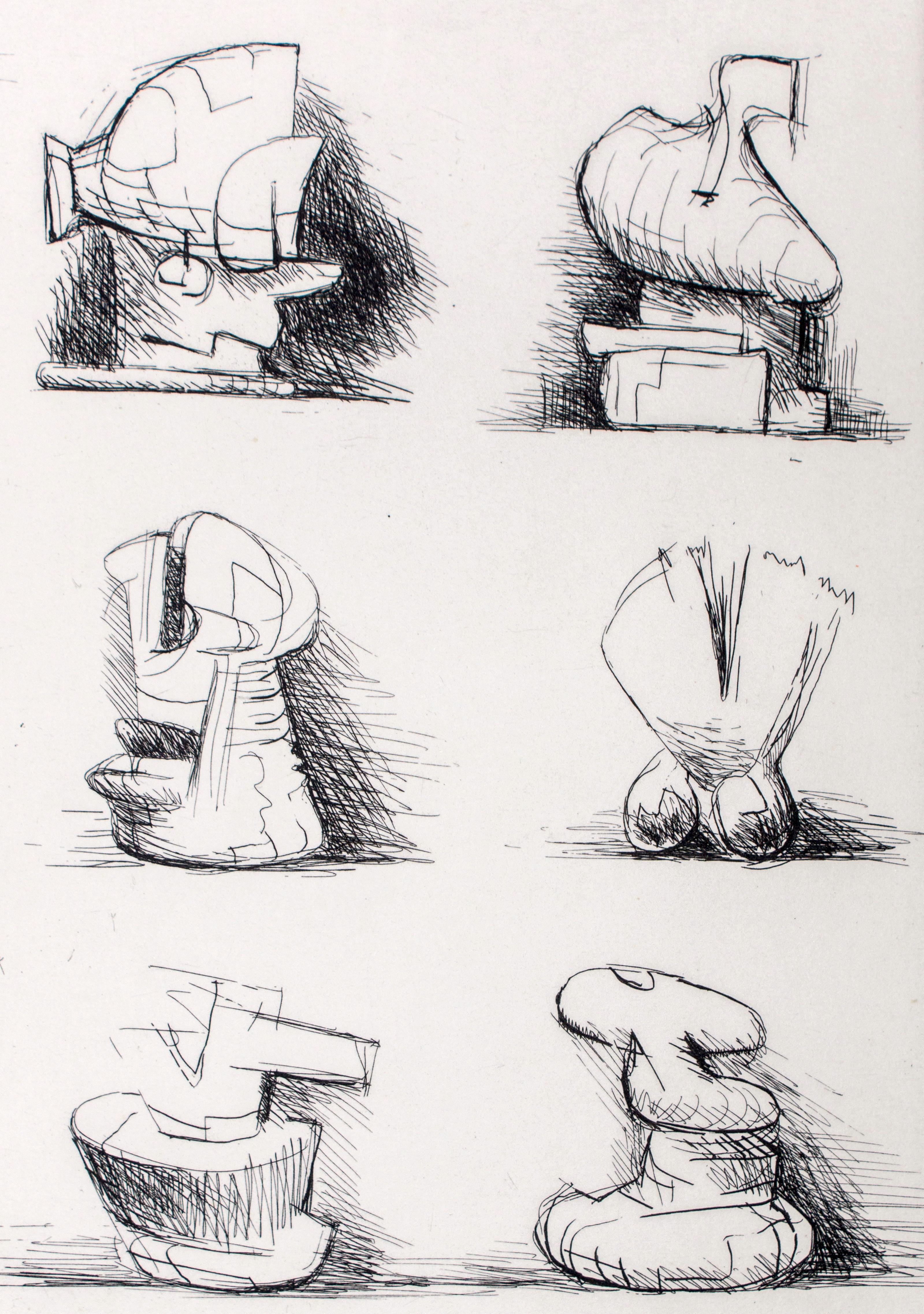 Six Sculpture Motives - Original Etching by Henry Moore - 1970 1