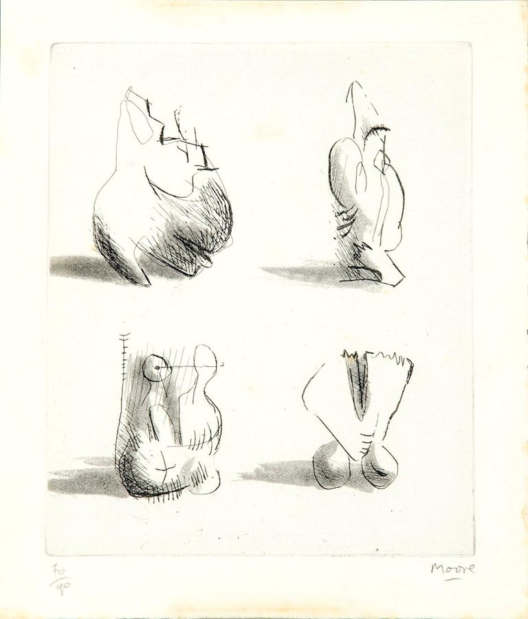 Henry Moore Six Sculpture Motives Original Etching By Henry Moore 1970s For Sale At 1stdibs 1stdibs