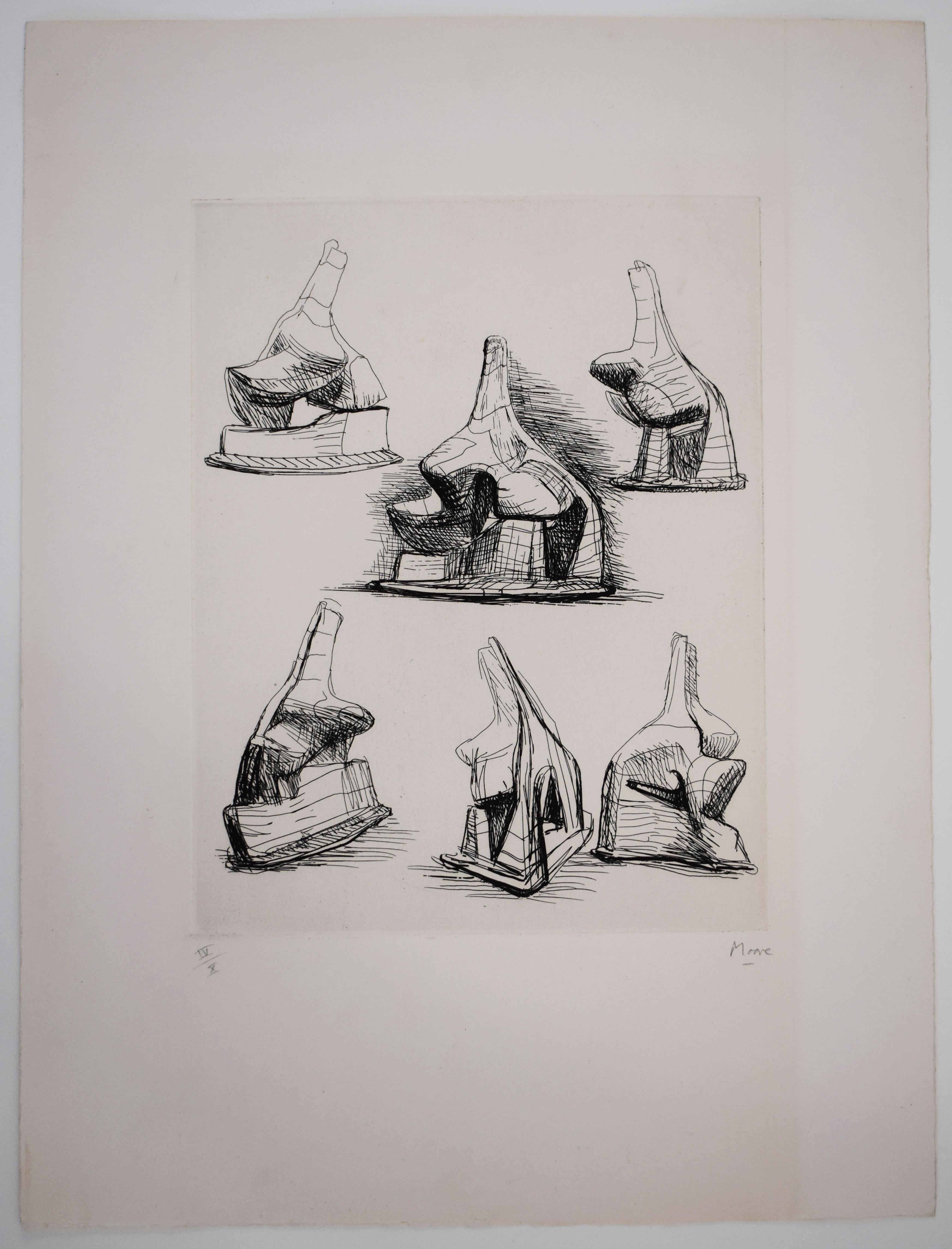 Studies for Head and Shoulders Sculpture - Ideas Sculpture Study British Art - Print by Henry Moore