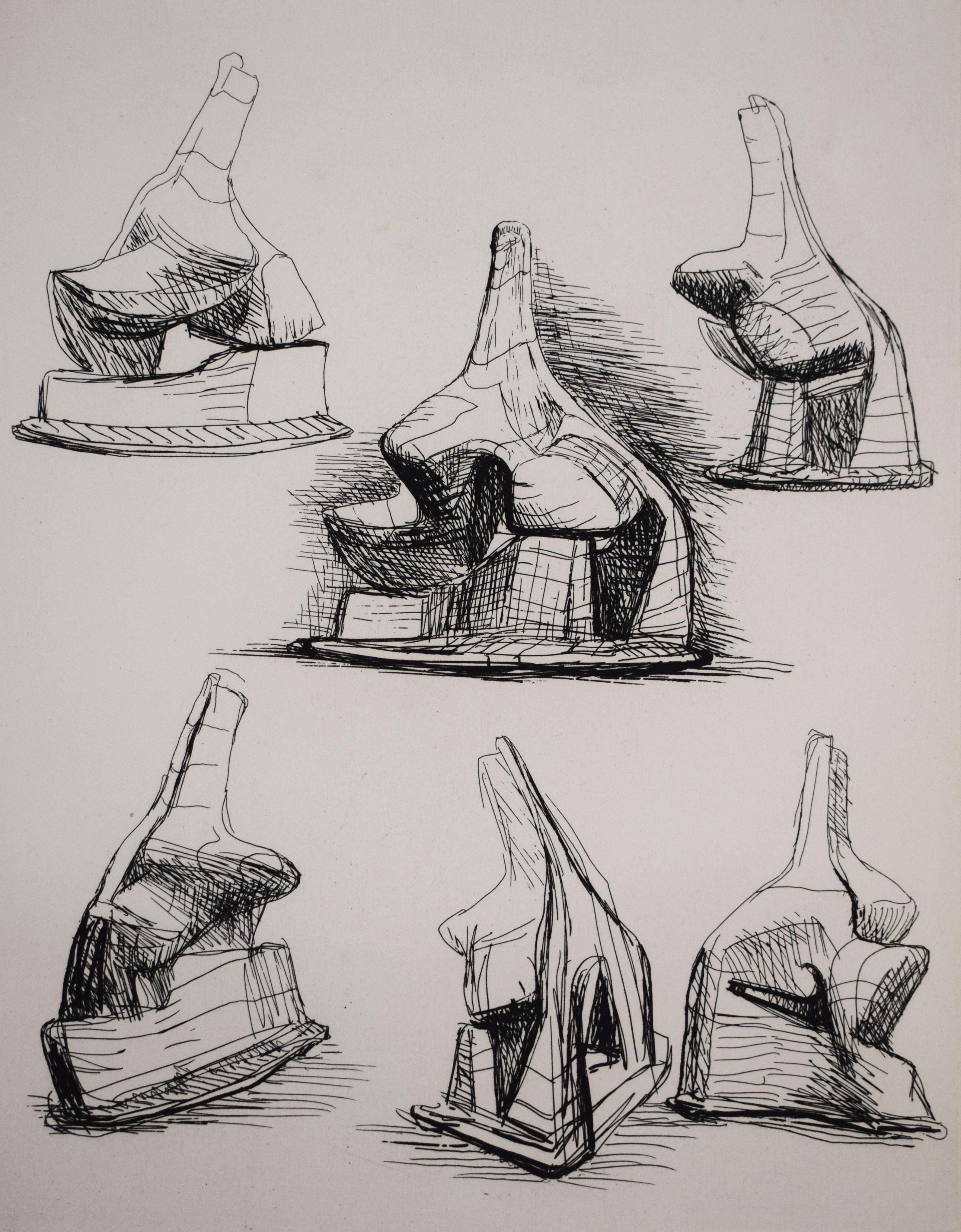 Henry Moore Figurative Print - Studies for Head and Shoulders Sculpture - Ideas Sculpture Study British Art