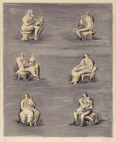 Studies for Sculpture on Blue Grey Background - Signed Lithograph, #30/60