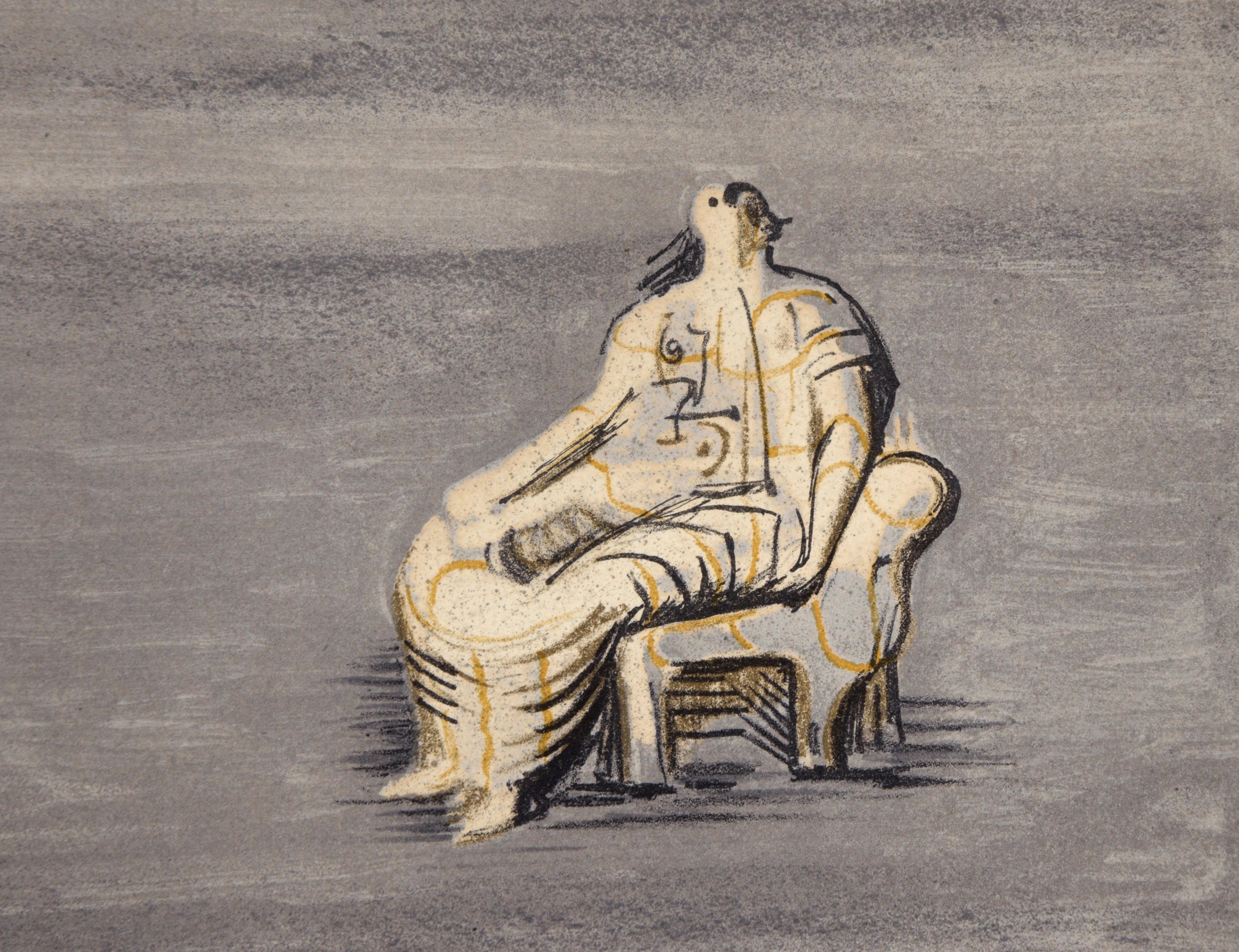 Estudios para escultura sobre fondo gris azulado - Litografía firmada, nº 30/60

Litografía de seis estudios para una escultura de Henry Moore (británico, 1898-1986). Estos seis dibujos representan a una madre con su hijo en brazos sentada en un