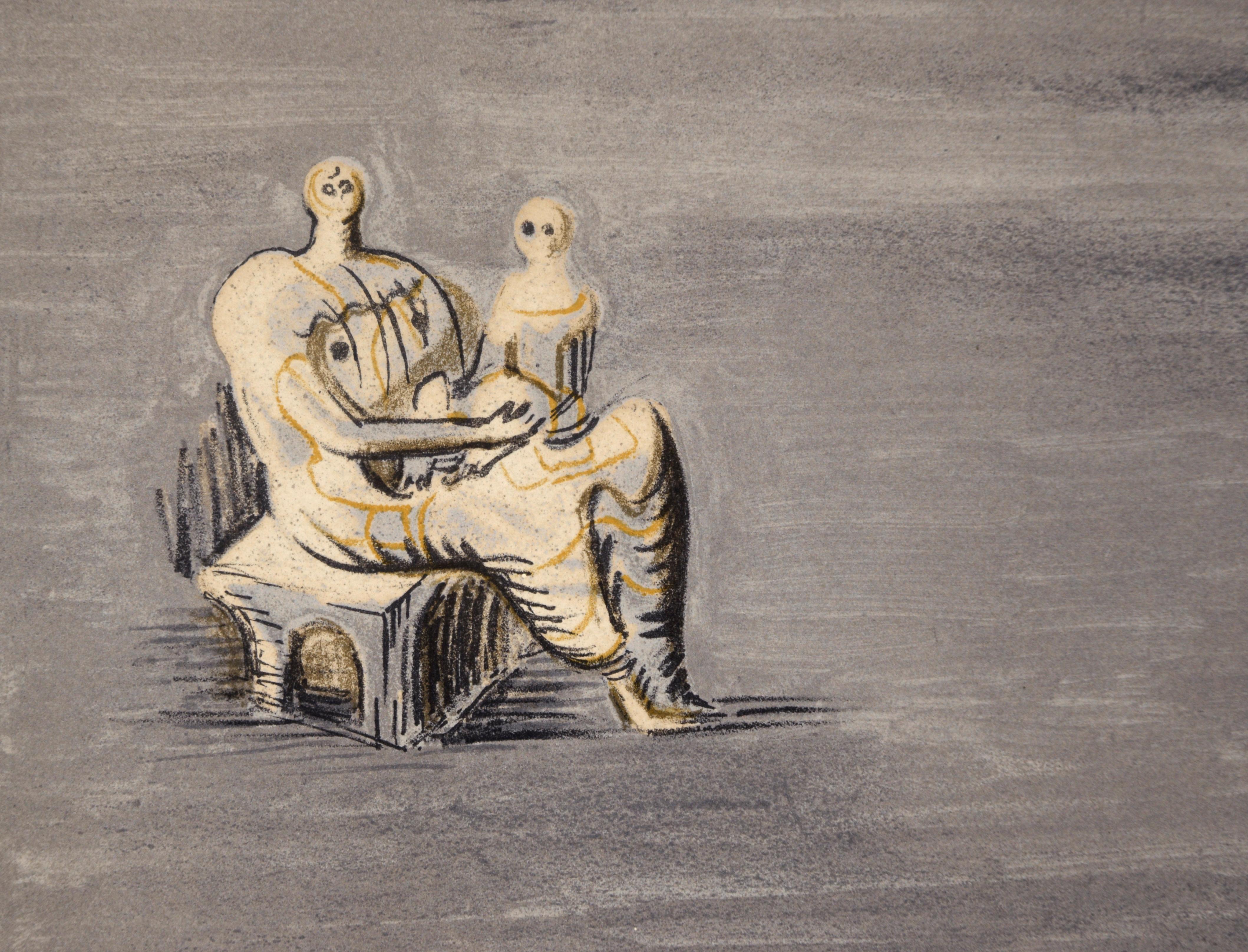 Estudios para escultura sobre fondo gris azulado - Litografía firmada, nº 30/60 en venta 1
