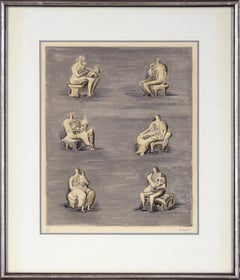 Estudios para escultura sobre fondo gris azulado - Litografía firmada, nº 30/60