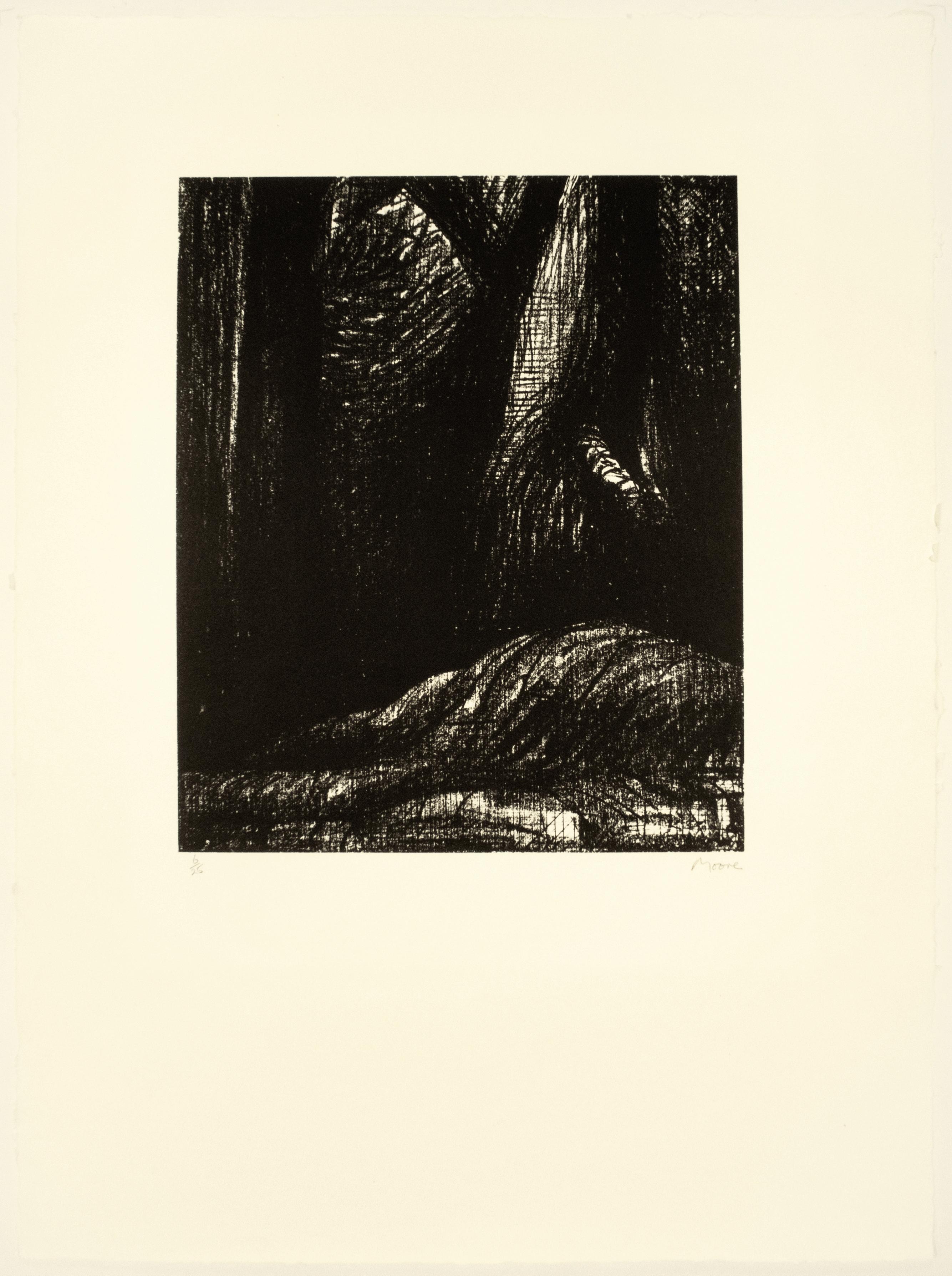 The Cavern: abstrakte schwarze Zeichnung, die auf der Poesie von Auden und der Landschaft von Yorkshire basiert – Print von Henry Moore