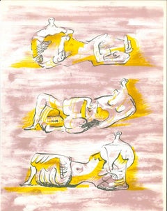 Les figures allongées - Lithographie d'Henry Moore - 1971