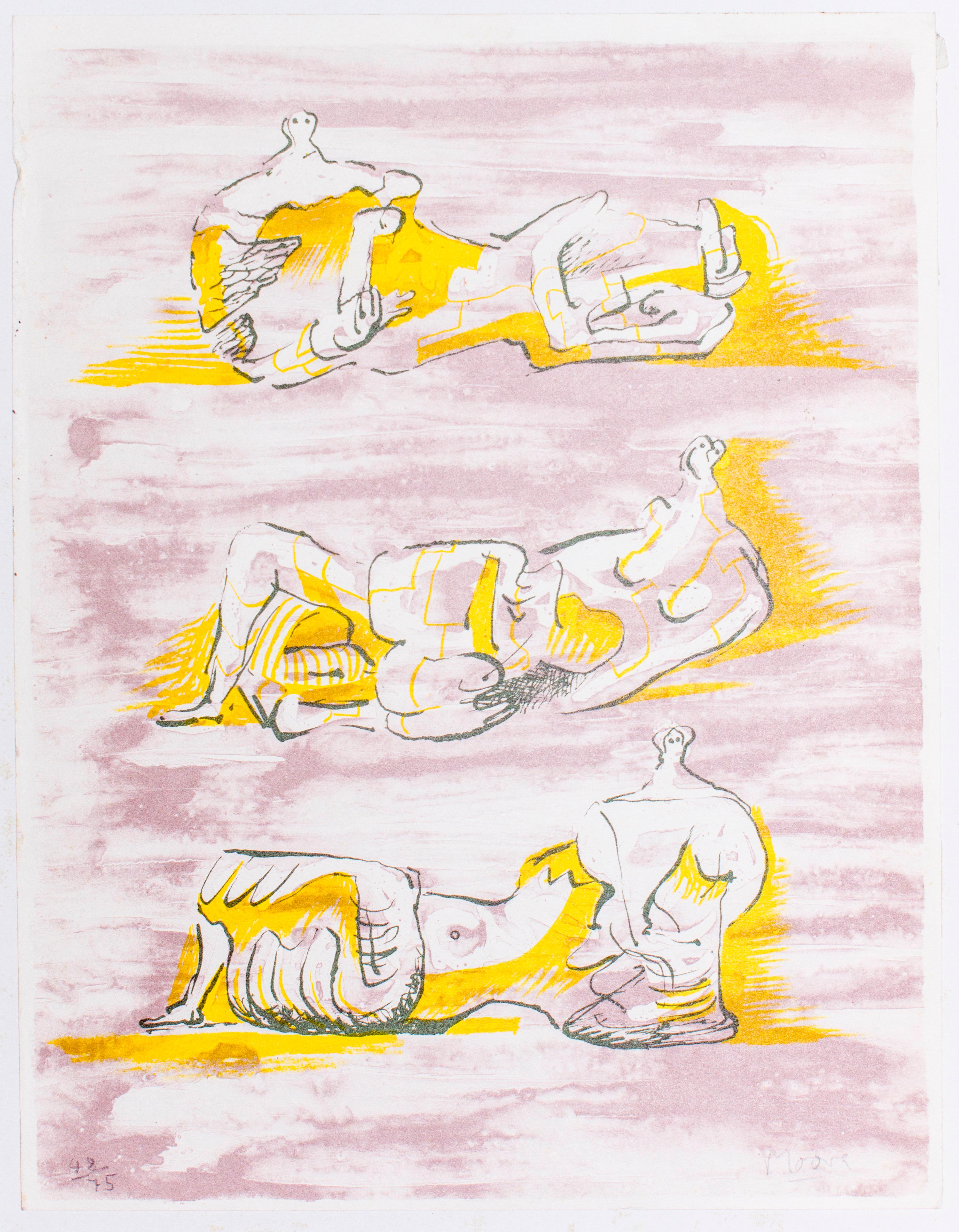 Les figures allongées - Lithographie d'Henry Moore - 1971 en vente 3