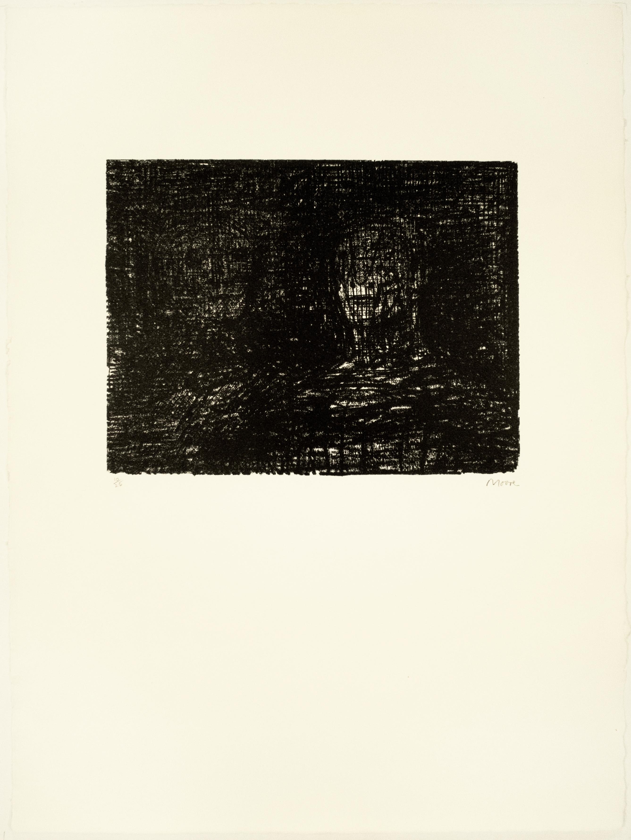 Thin-lipped Armourer I: schwarze Zeichnung nach Auden-Gedicht, Yorkshire-Landschaft – Print von Henry Moore
