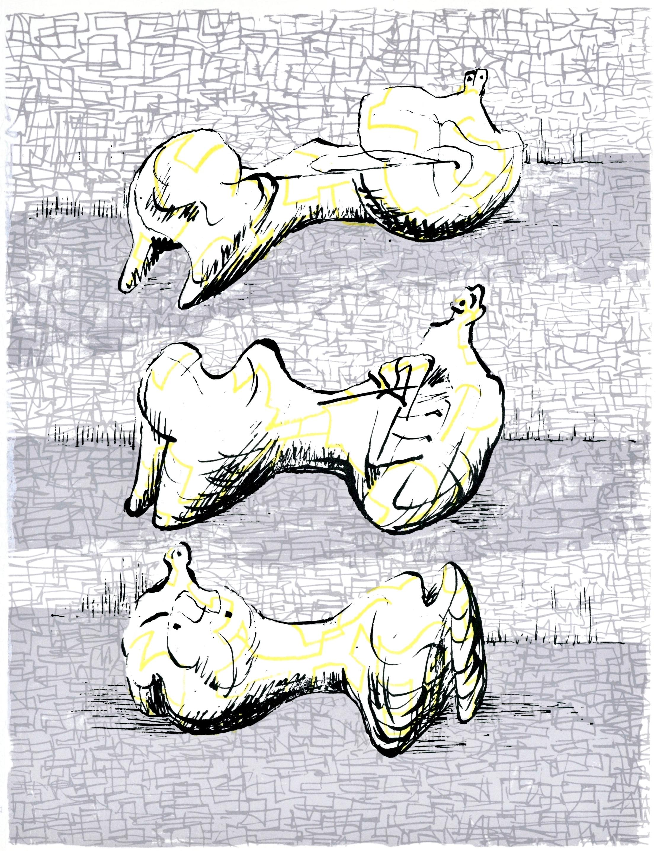 Henry Moore Abstract Print - Three Reclining Figures (Cramer 182), Société internationale d'art XXe siècle